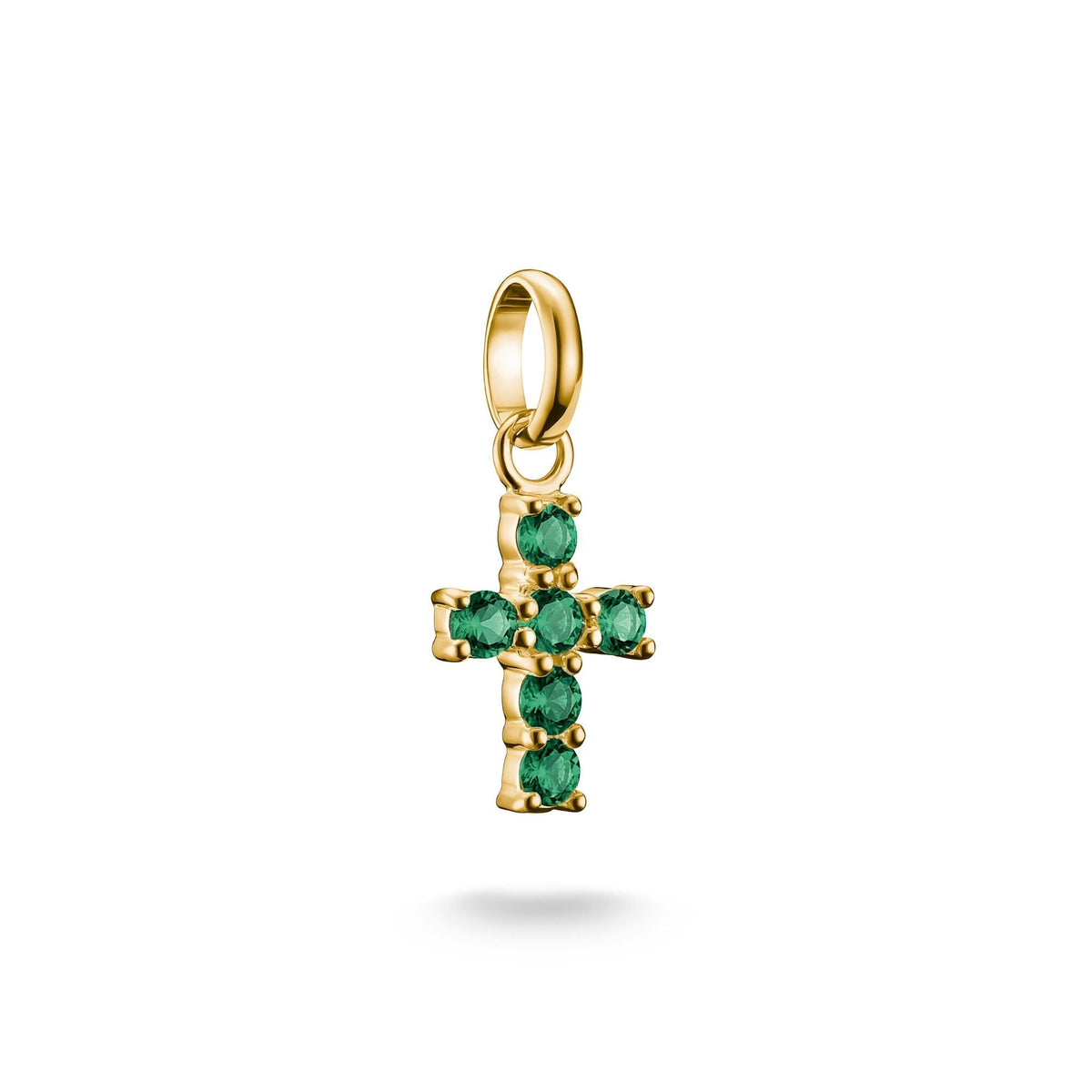 Thomas Sabo Gold-Plated Cross Charm with Green Nano Crystal CCC1206MGRY CCC1206MGRY front packshot