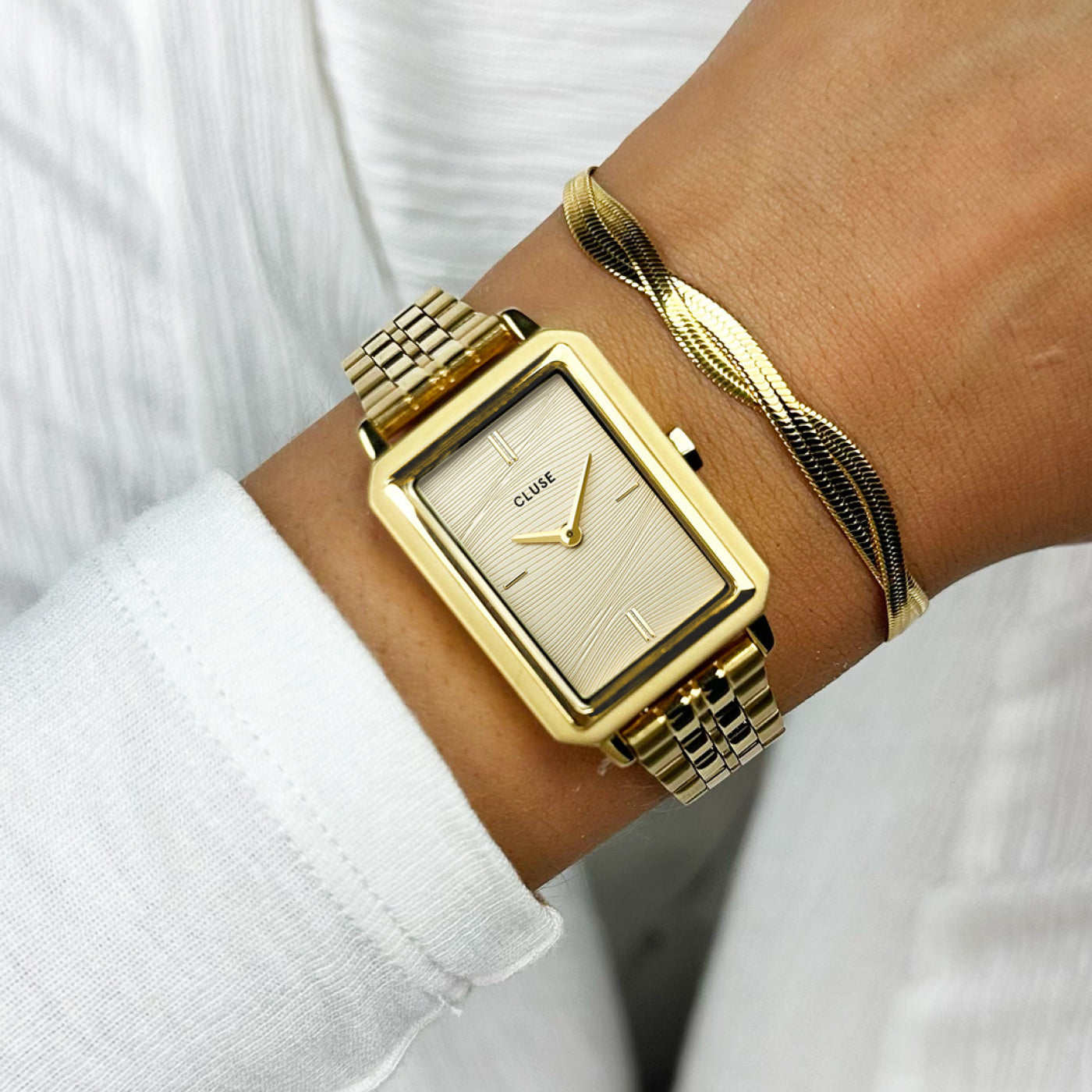 CLUSE Fluette Gold Sand Textured Gold Link Watch CW11511