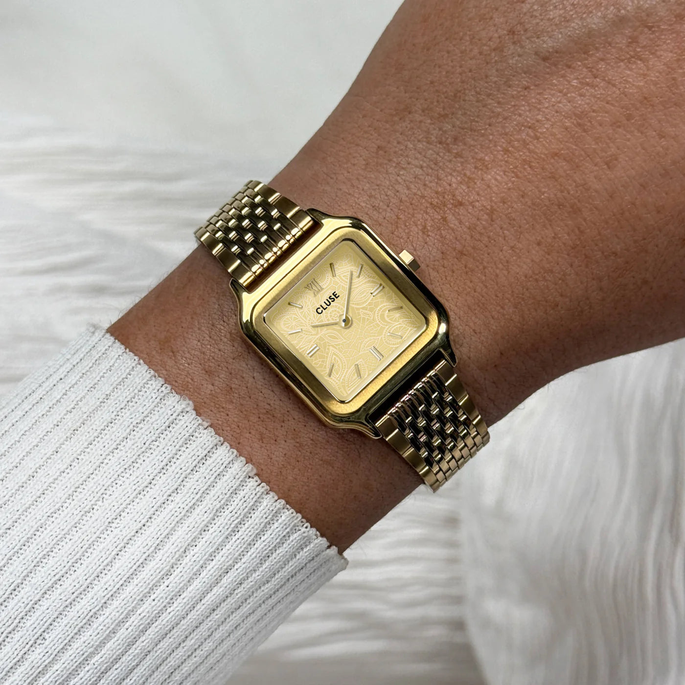 CLUSE Gracieuse Petite Stainless Steel Lace Textured Dial Gold Women's Watch CW11825