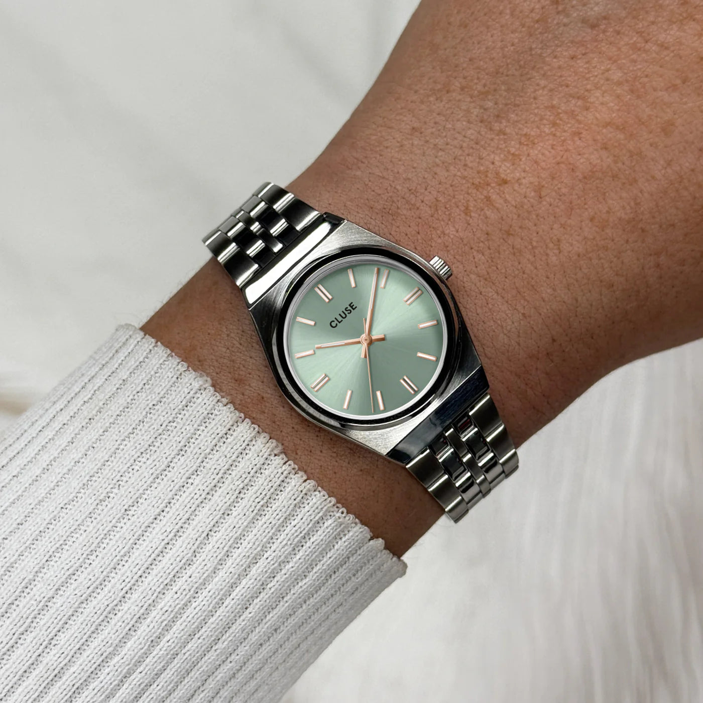CLUSE Retro 70's Mini Stainless Steel Sage Green Dial Silver WomenWatch CW16301