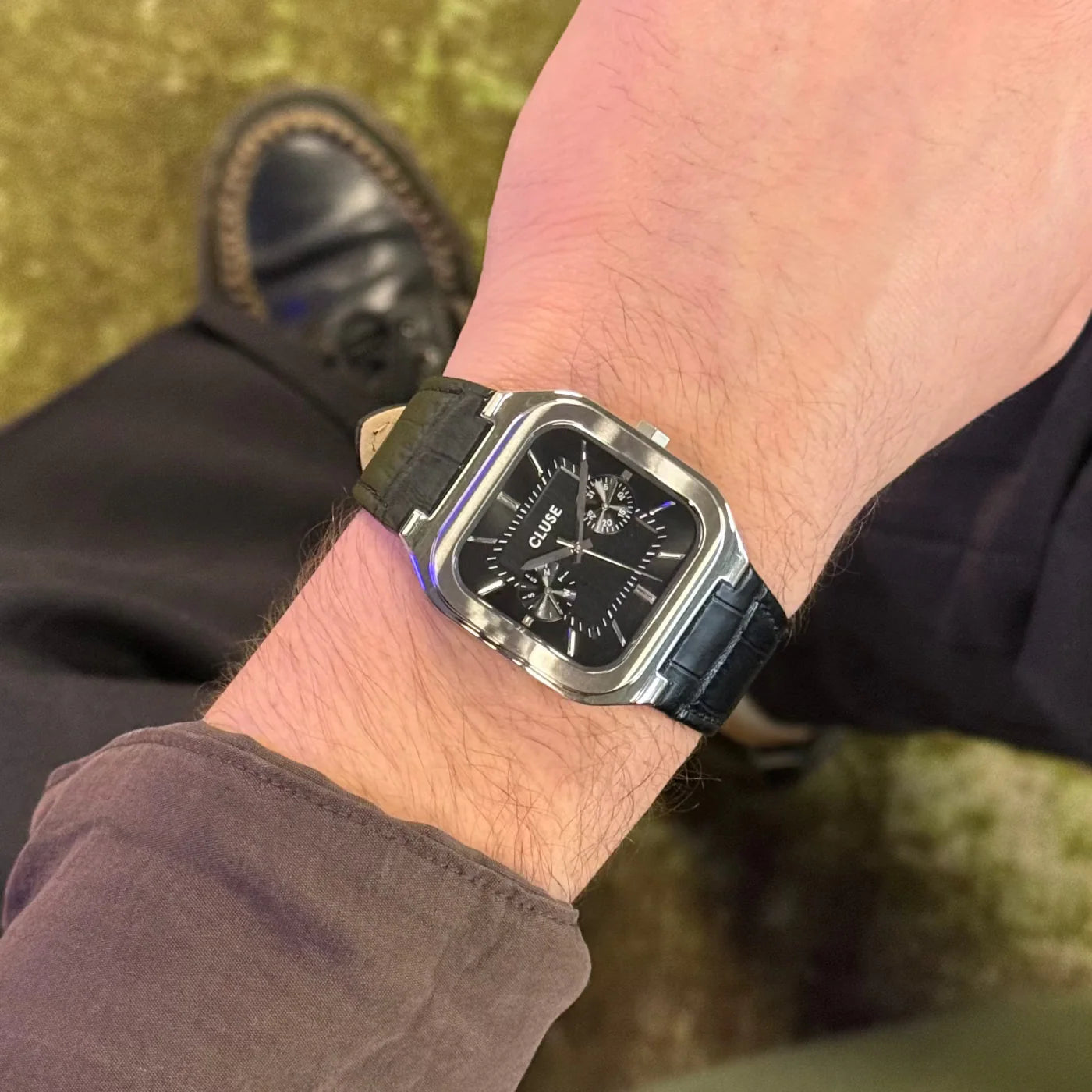 CLUSE Quadrus Multifunction Leather, Black, Silver Colour Watch CW26203