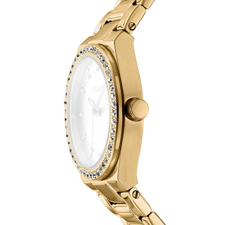 DKNY Gold Stainless Steel Womens Watch Silver Dial 30mm Elegant