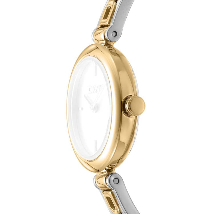 DKNY Womens Two Tone Stainless Steel 26mm Logo Watch Silver Gold