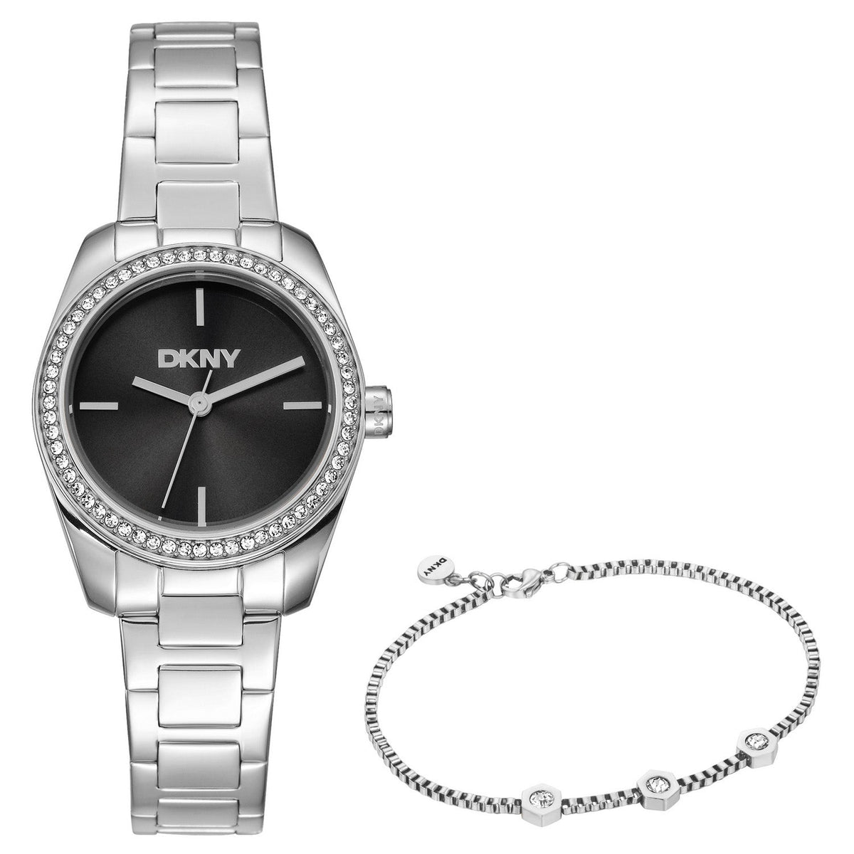 DKNY Evening Black Dial Silver Steel Womens Watch DK1L184M0055 front packshot