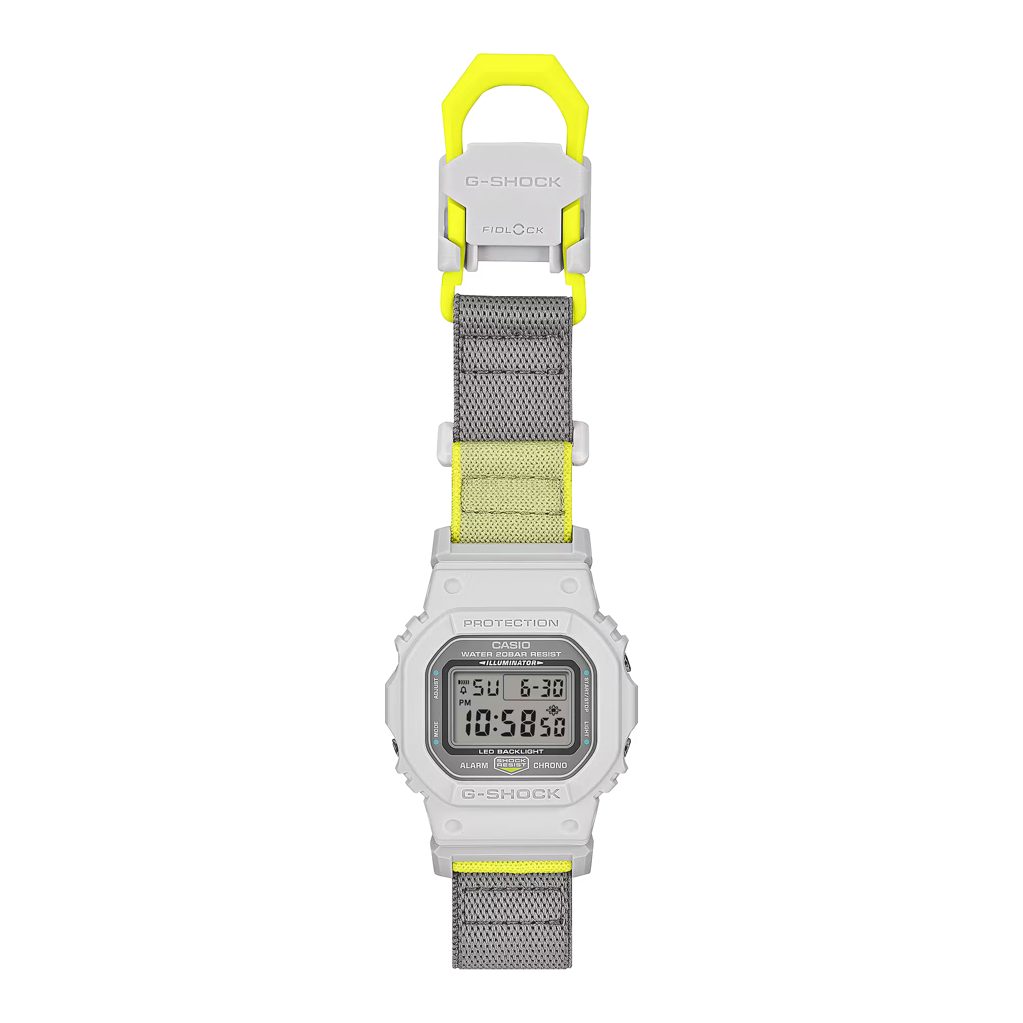 G-Shock Digital White and Yellow Nylon FIDLOCK Clasp Band Watch DW5600MNC-7A8