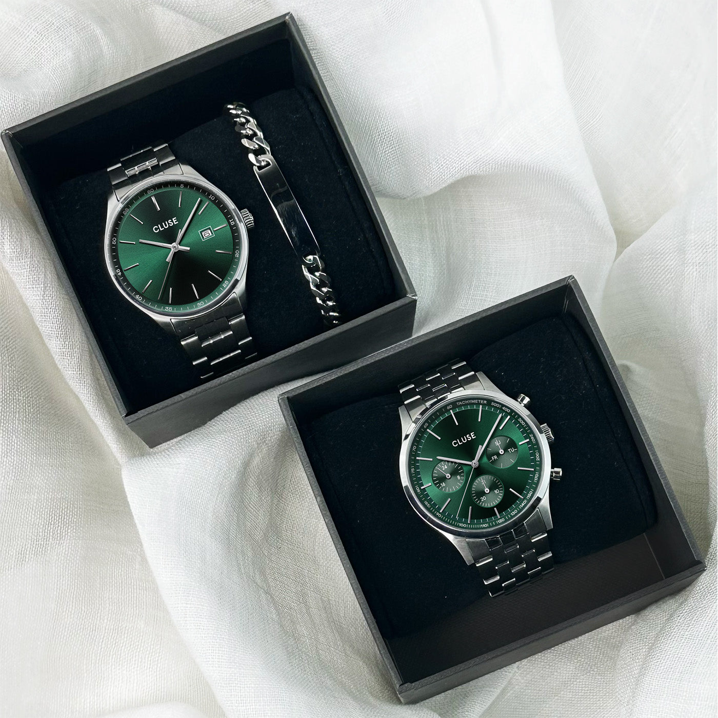 CLUSE Antheor Multifunction Green Dial Silver Stainless Steel Link Watch CW21002