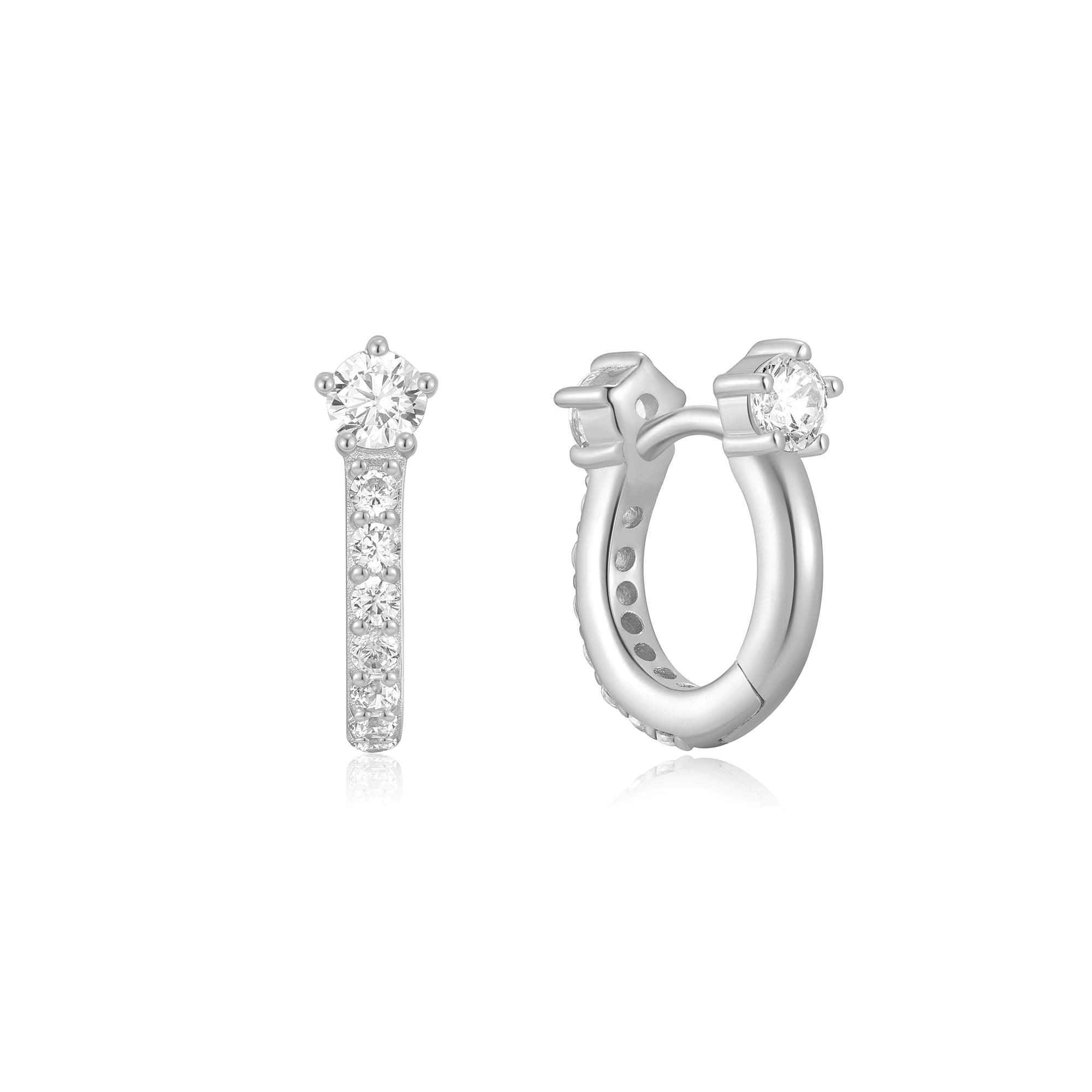 Sterling Silver Pave Huggie Hoop Earrings Elegant Sparkling Style