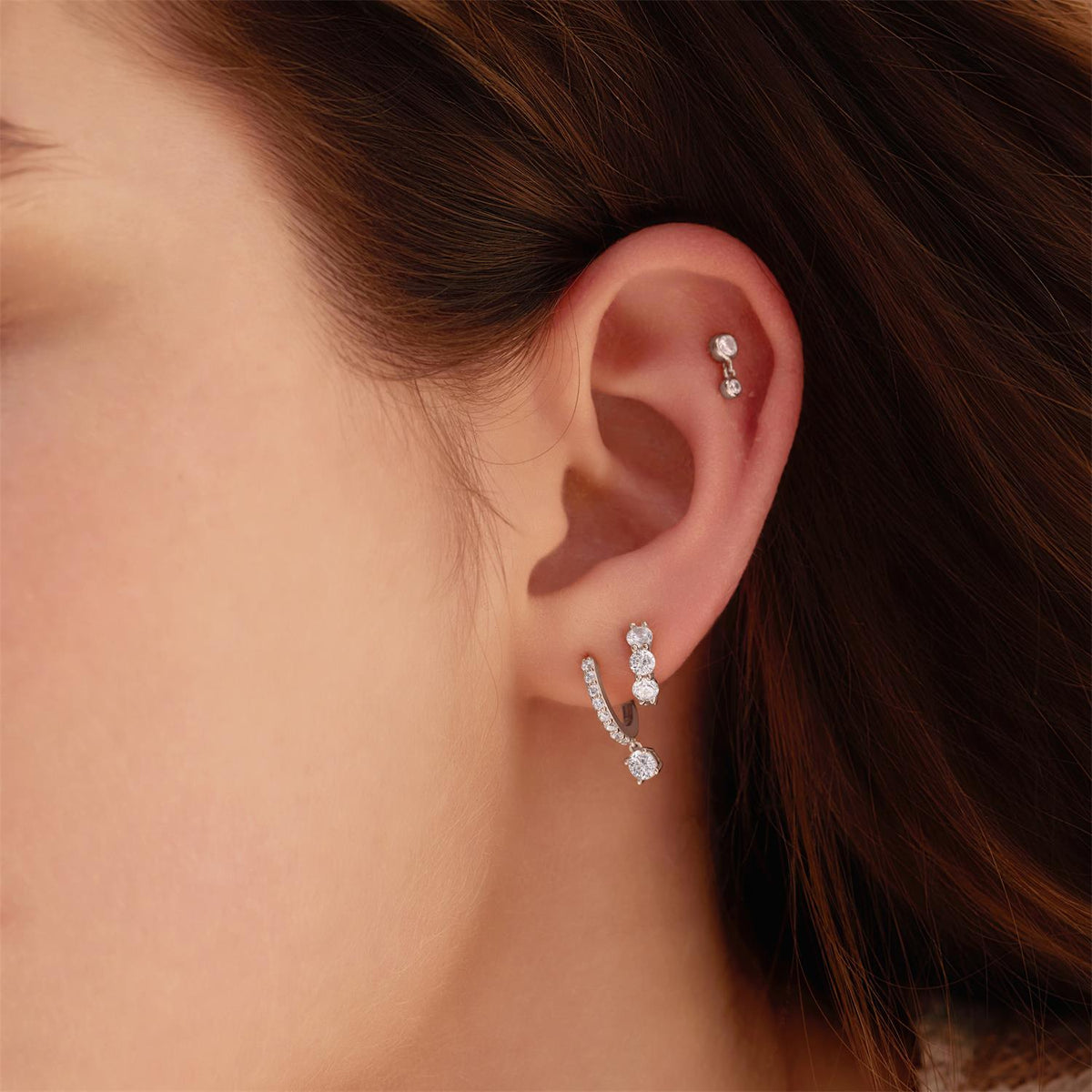 Ania Haie Silver Trio Sparkle Huggie Hoop Earrings
