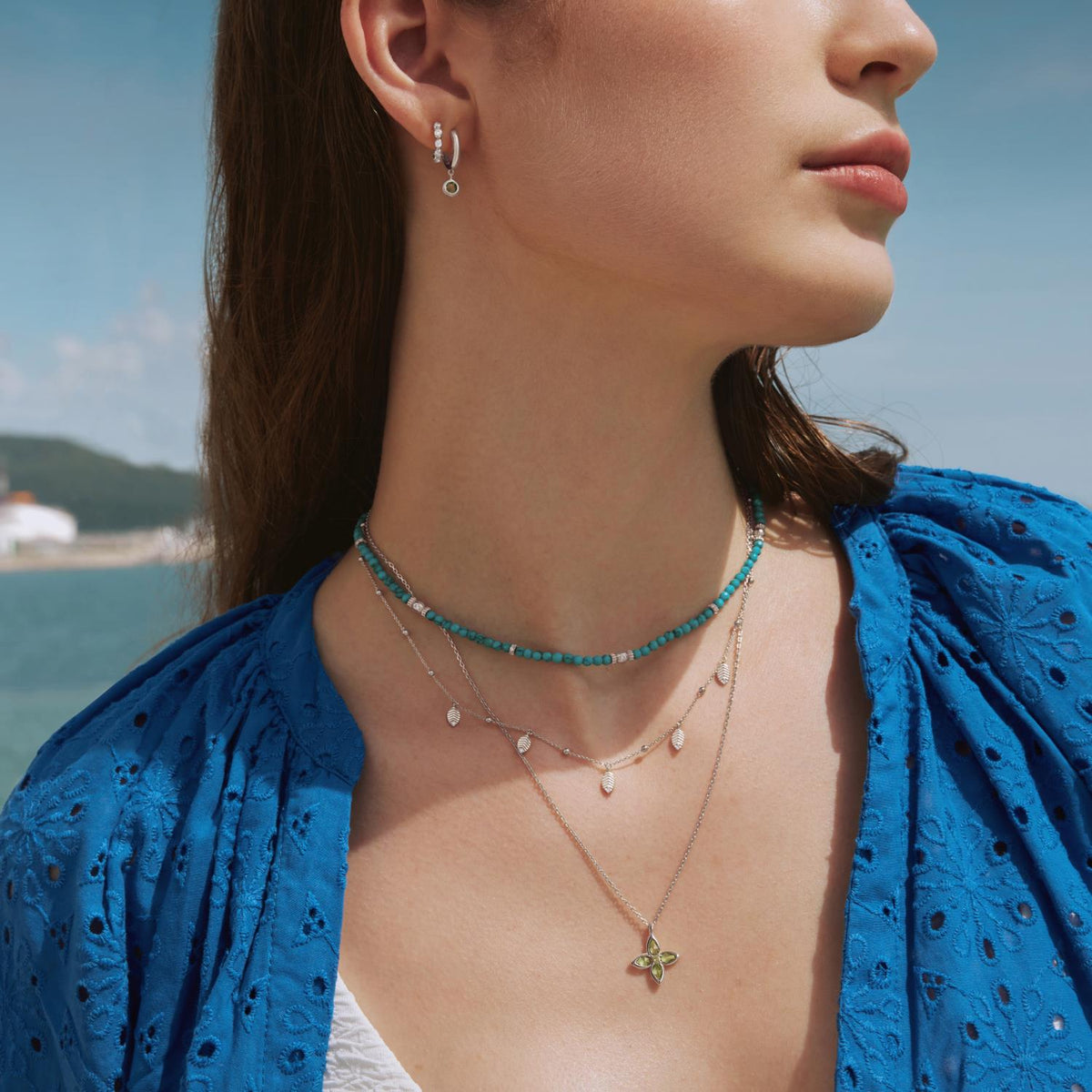 Ania Haie Silver Mint Green Lucky Clover Necklace