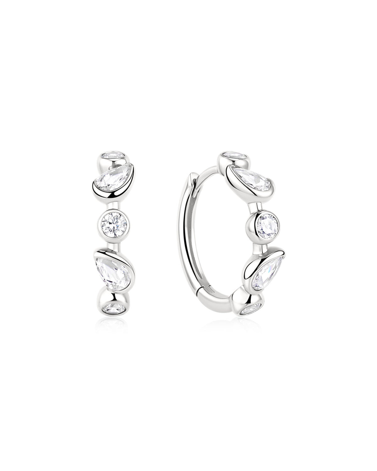 Ania Haie Silver Bezel Round & Teardrop Huggie Hoop Earrings E076-15H E076-15H front packshot