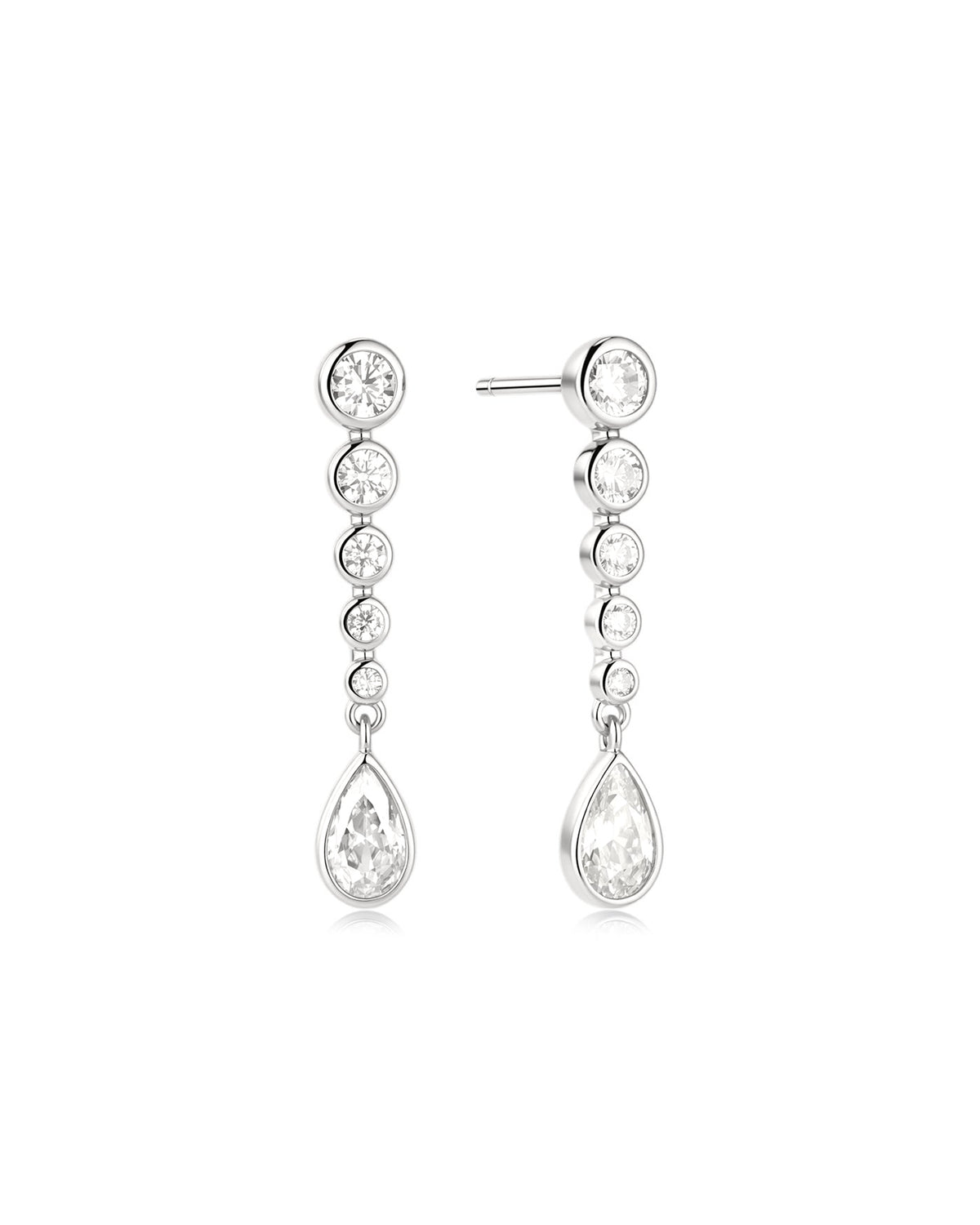 Ania Haie Silver Graduated Bezel Round & Teardrop Dangle Stud Earrings E076-17H E076-17H front packshot