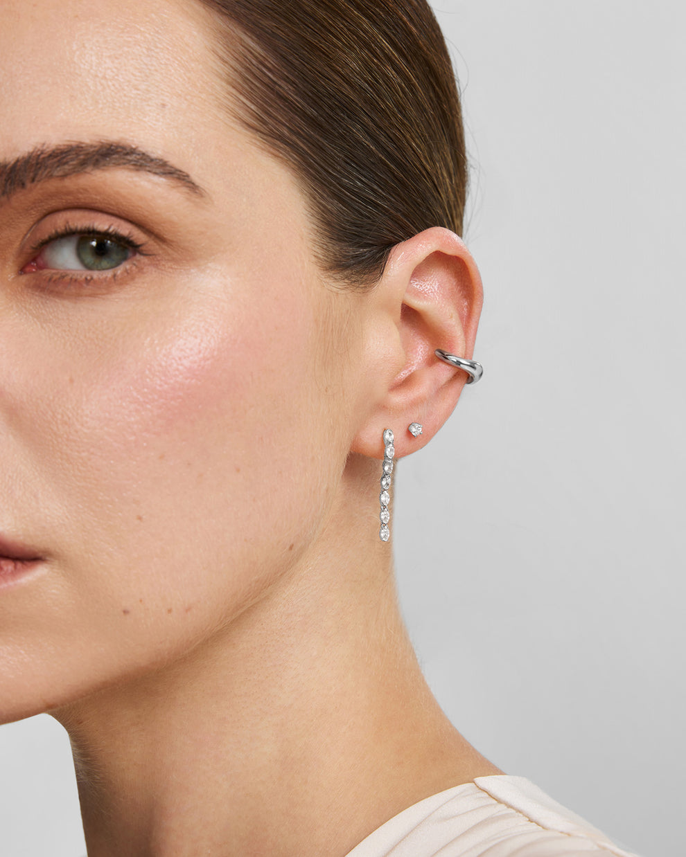 Ania Haie Silver Half-Bezel Oval Linear Dangle Stud Earrings E076-18H E076-18H view 2