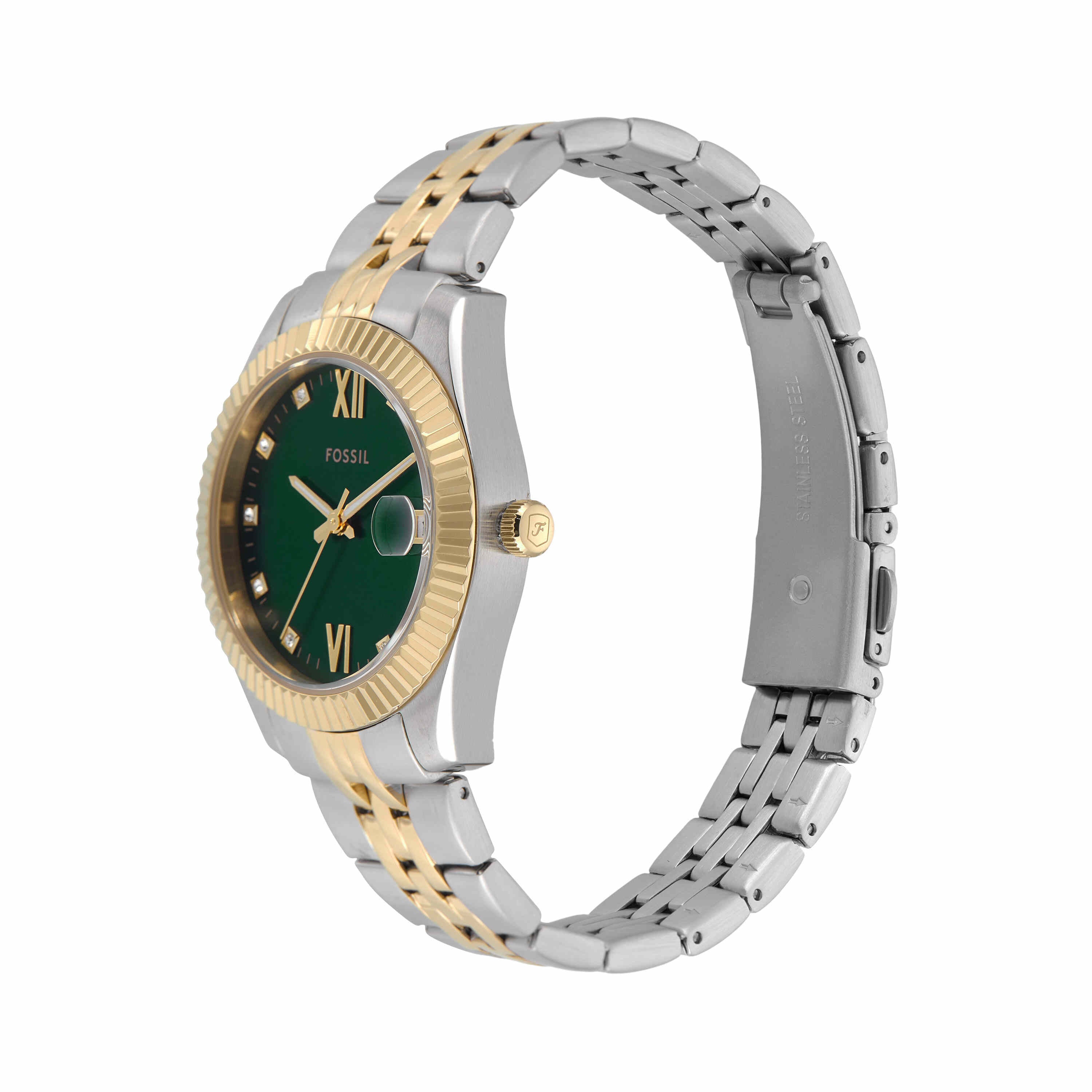 Fossil Scarlette Green Dial Two Tone Stainless Steel Watch ES5388