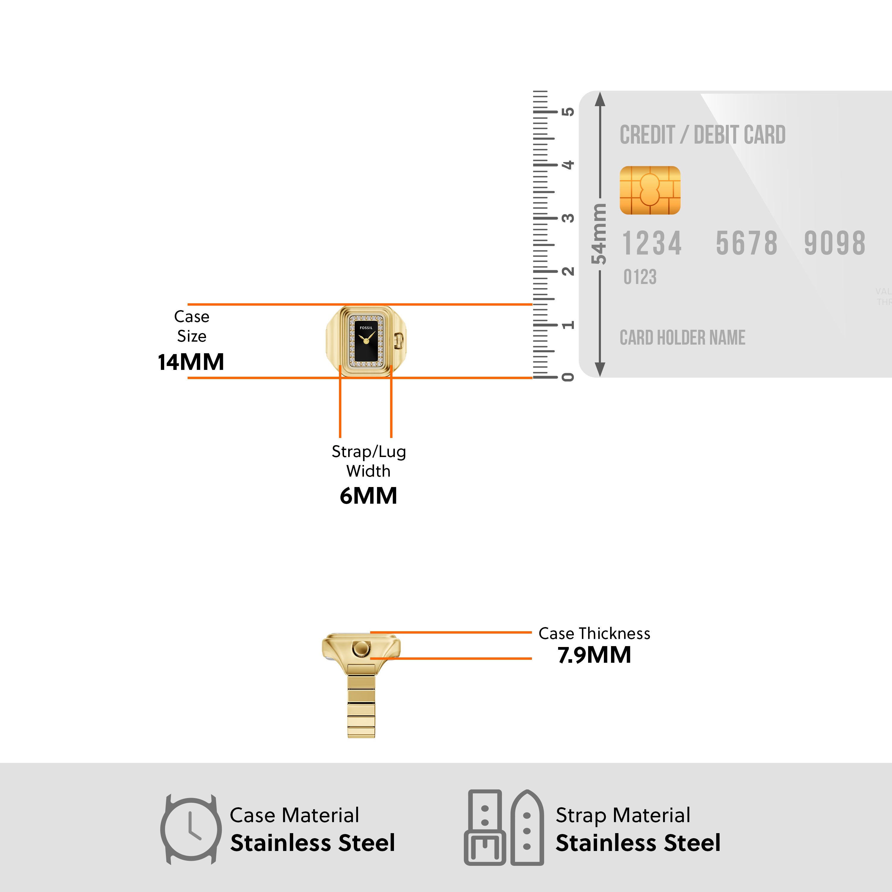 Fossil Raquel Watch Ring Gold Black Dial with Crystals ES5447