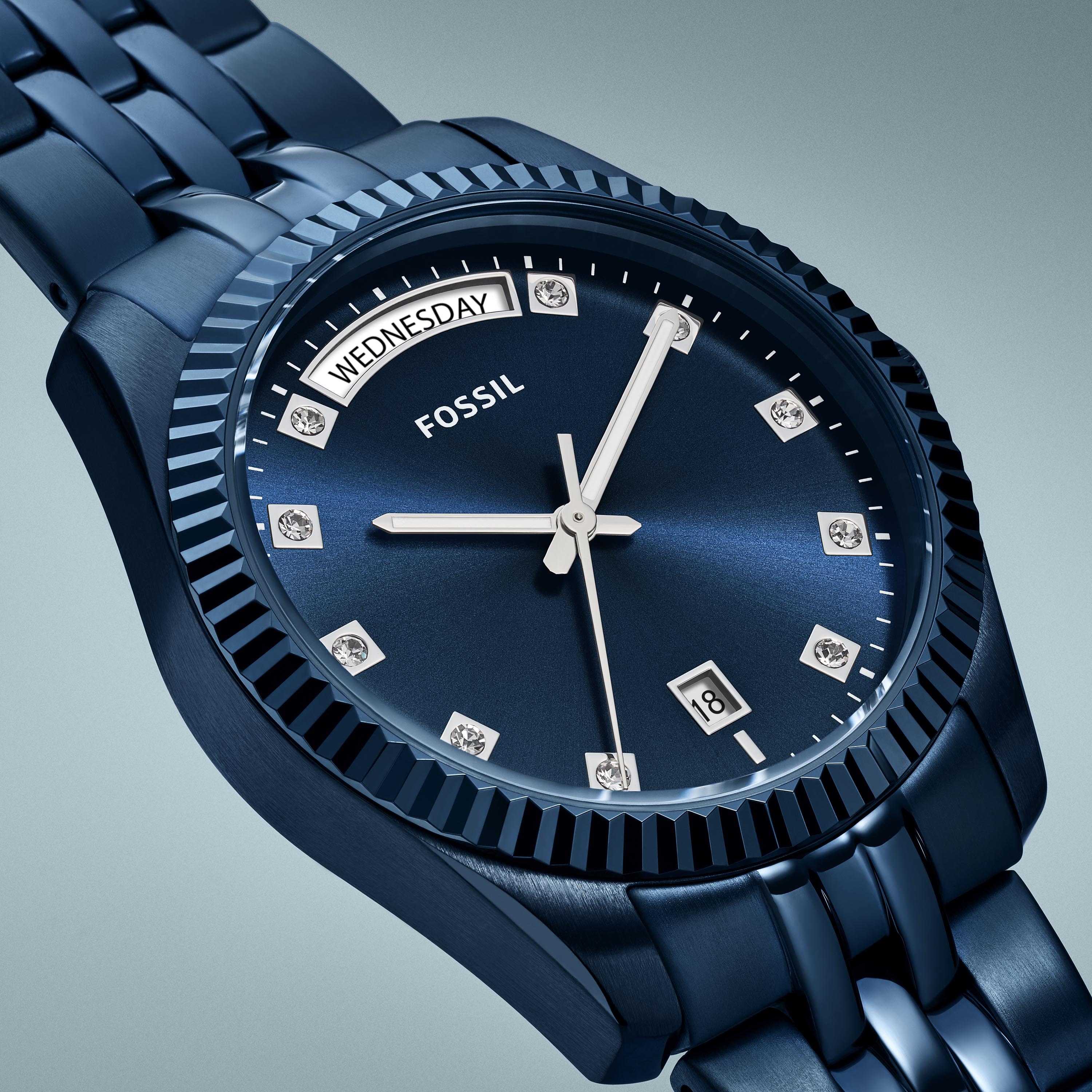 Fossil Scarlette Three-Hand Navy Blue Dial Steel Bracelet ES5476