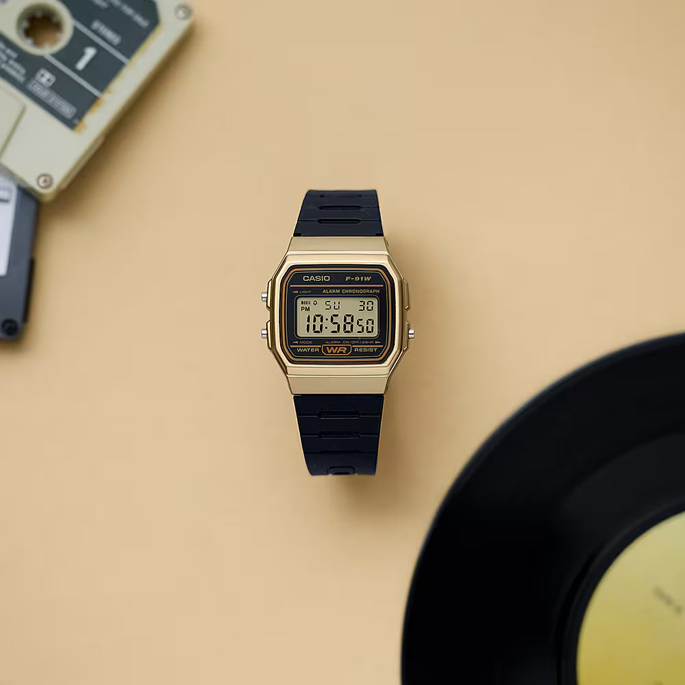 Casio Classic Gold and Black Resin Band Digital Watch F91WM-9A