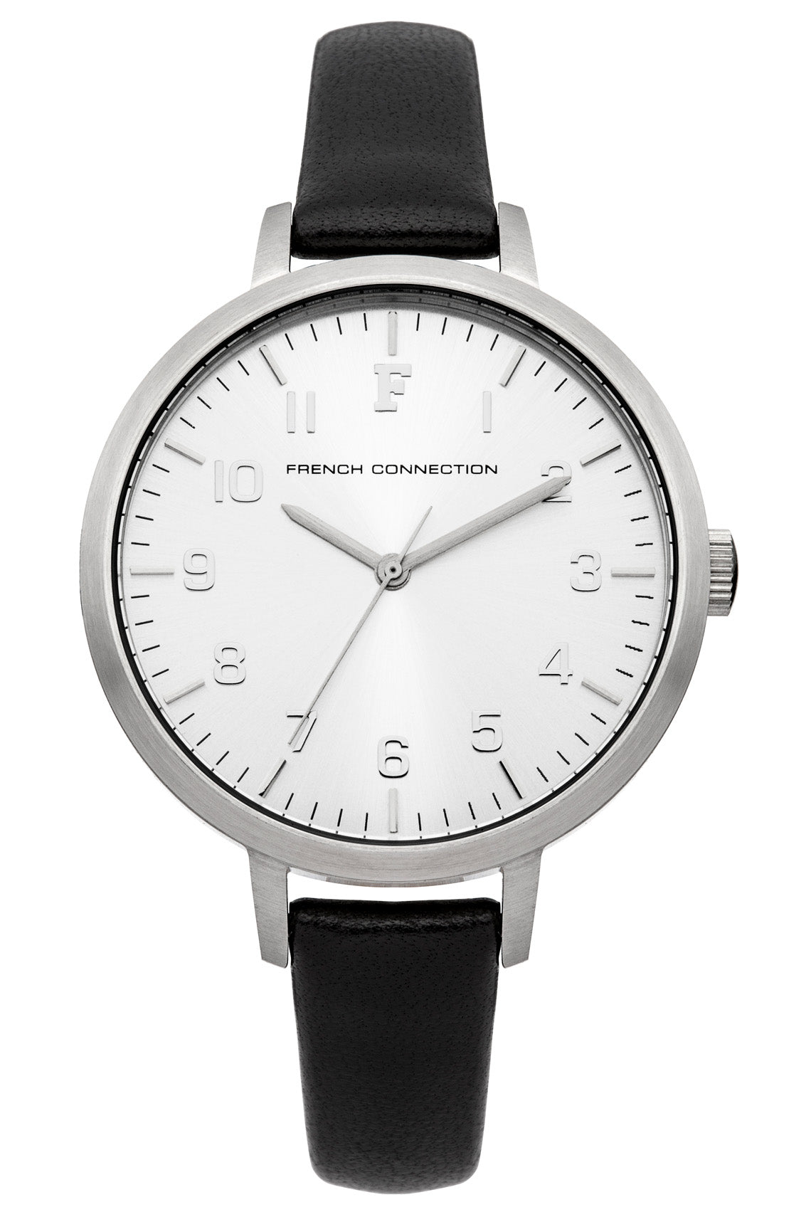French Connection Rosebery 36mm White Dial Black Calf Leather Strap Watch