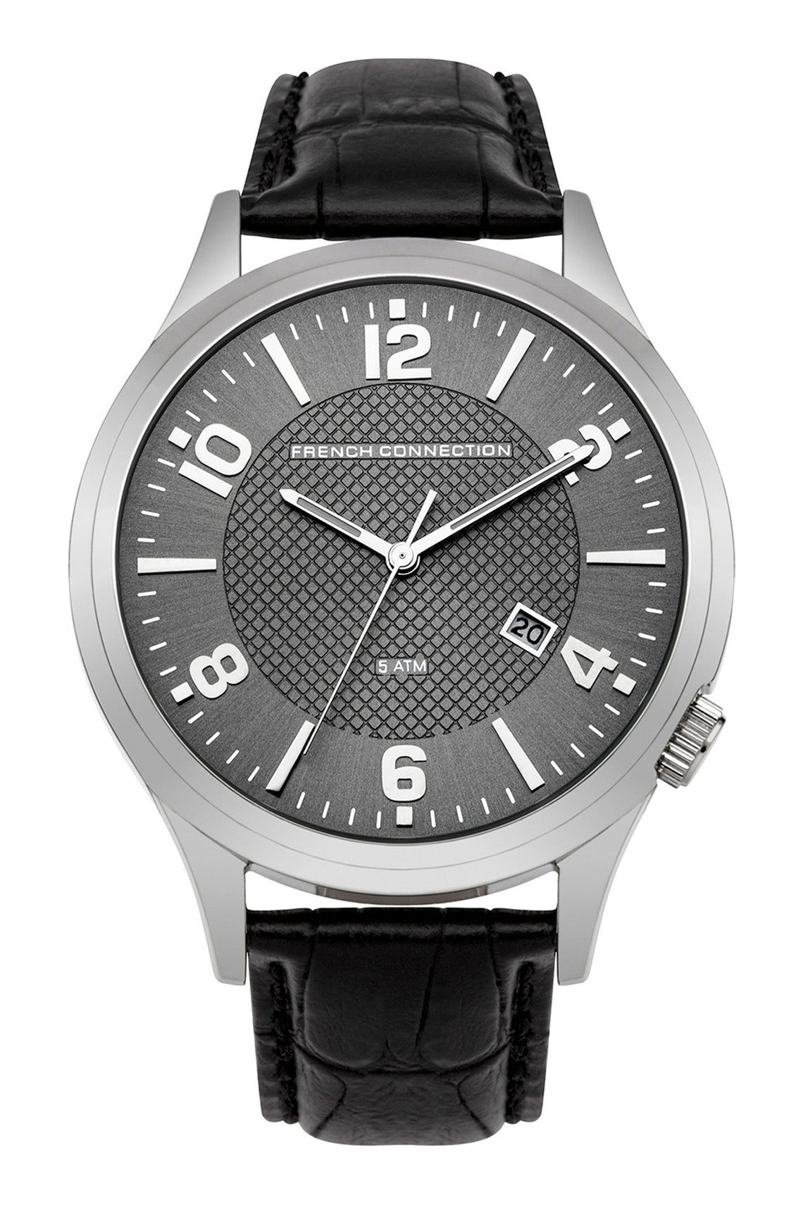 French Connection Cromwell 44m Black Dial Brown Leather Strap Watch