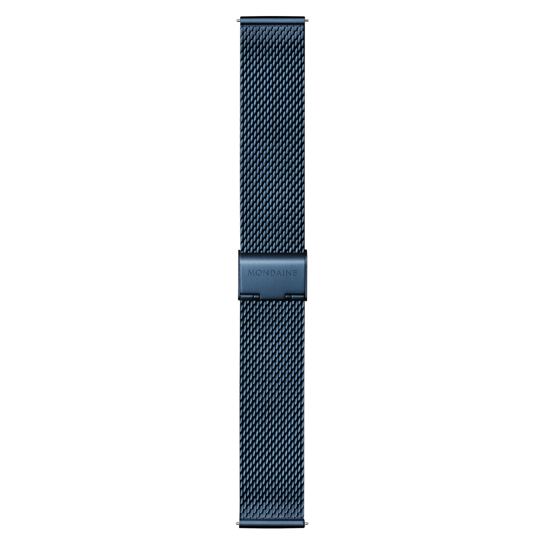 Mondaine Classic 40mm Blue Mesh Watch Swiss White Dial Luxury