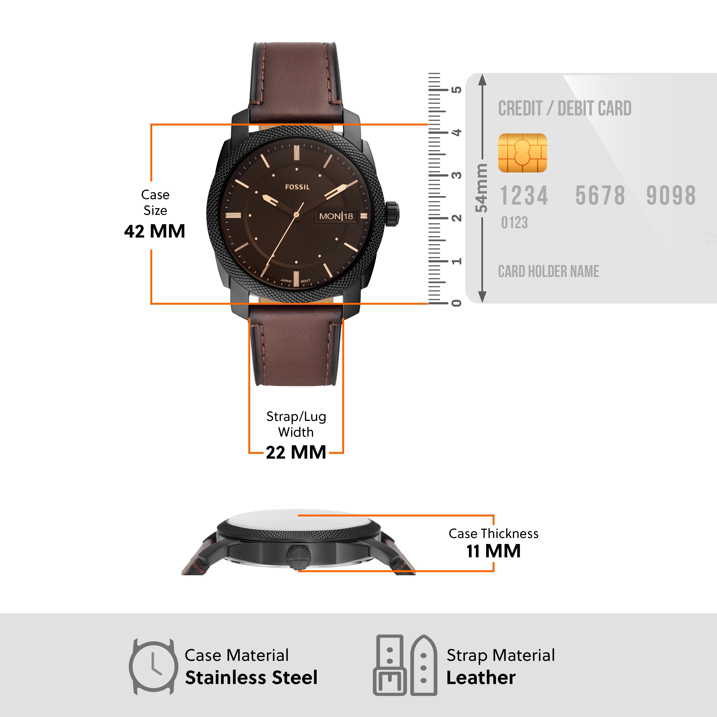 Fossil Timeless Elegance: Fossil Machine Brown Leather Date Watch FS5901