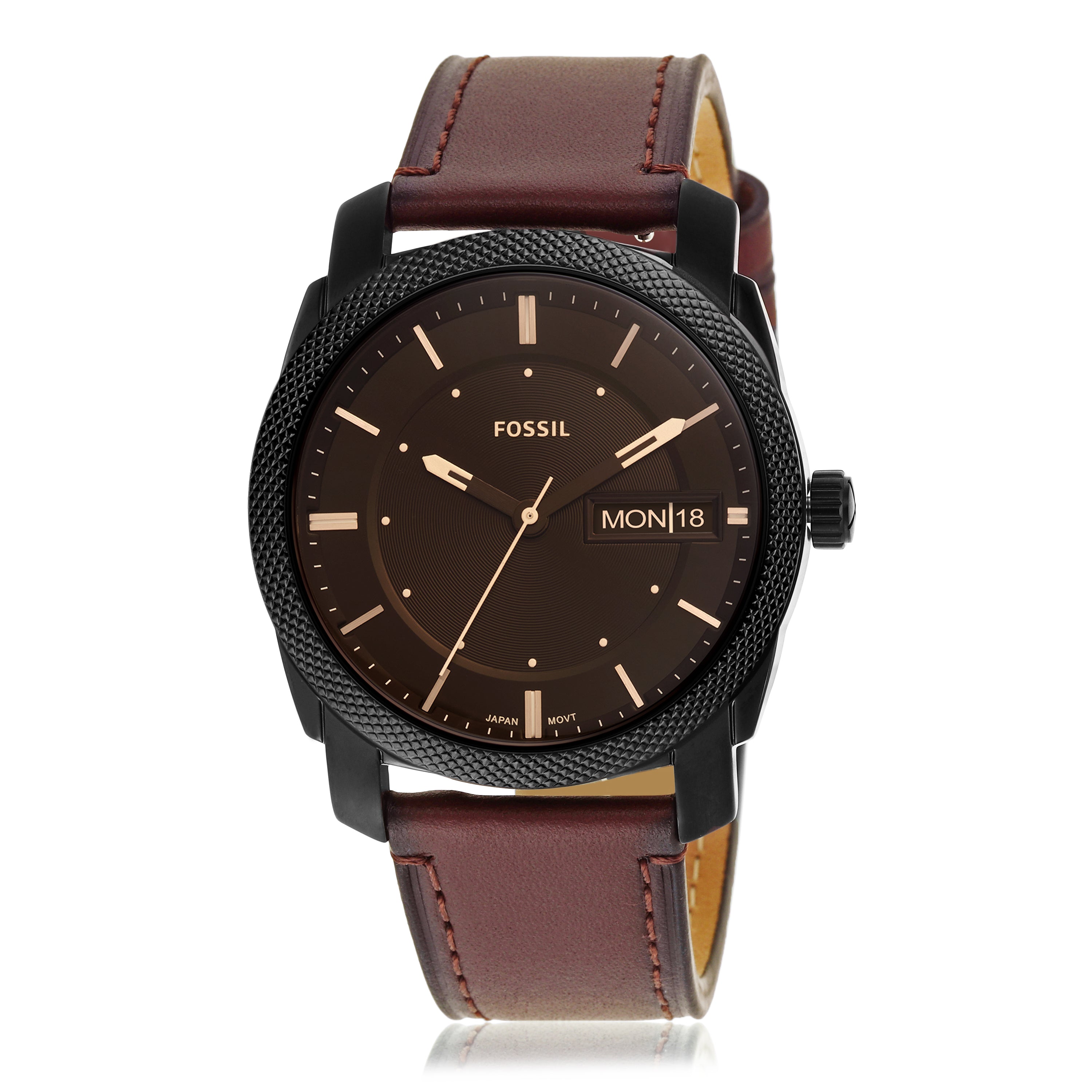 Fossil Timeless Elegance: Fossil Machine Brown Leather Date Watch FS5901