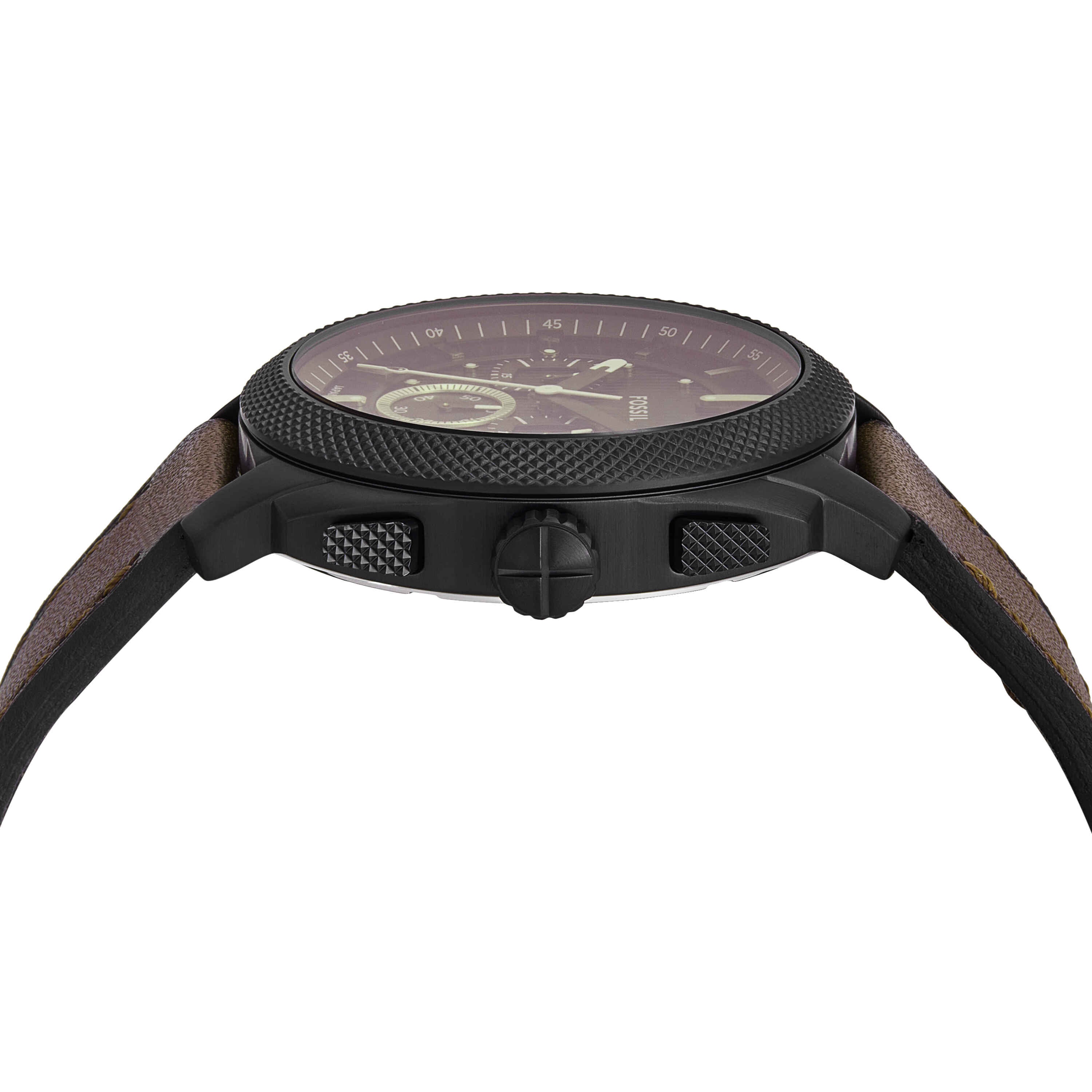 Fossil Machine Black Dial Brown Leather Strap Watch FS6101