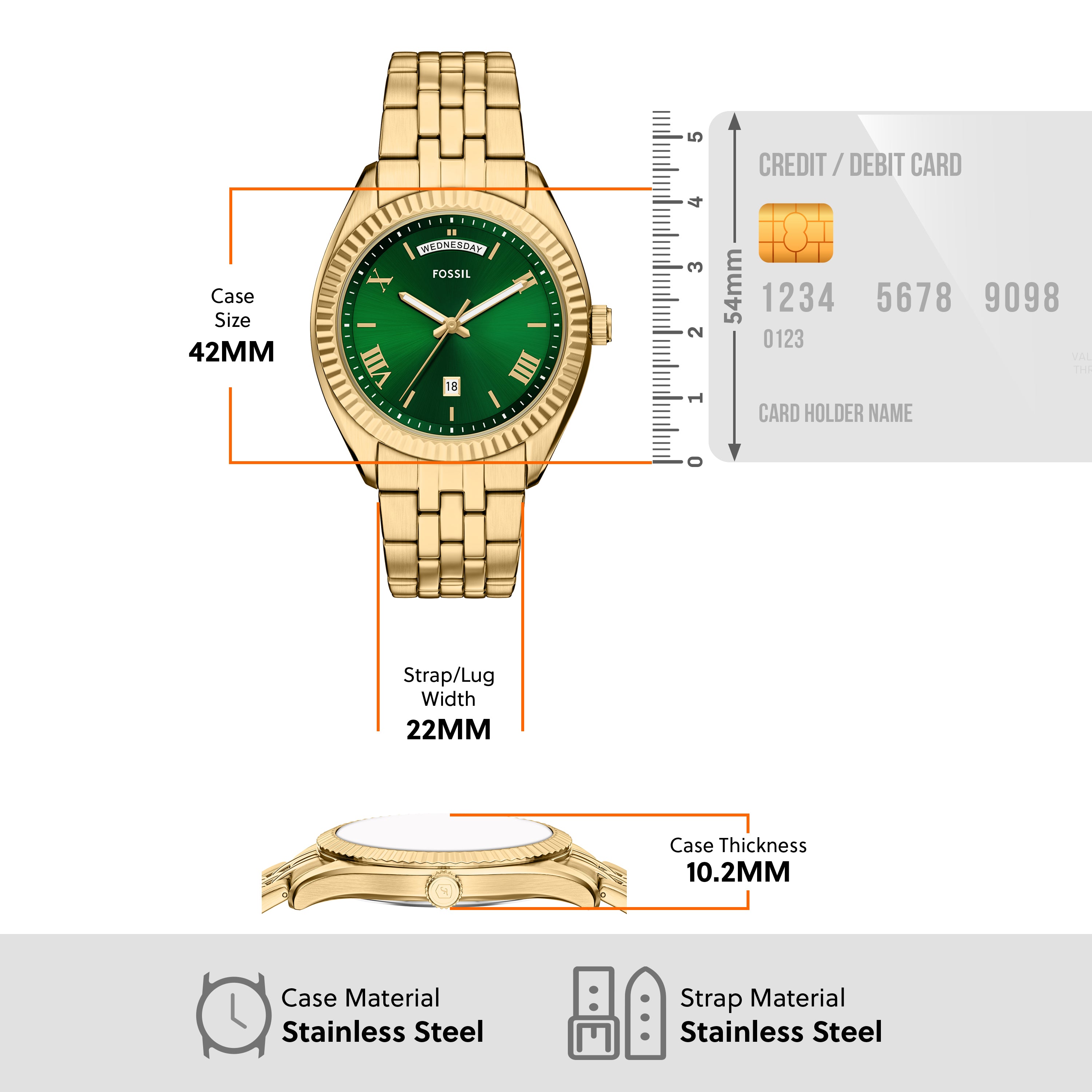 Fossil Campbell Three Hand Gold Stainless Steel Watch FS6142