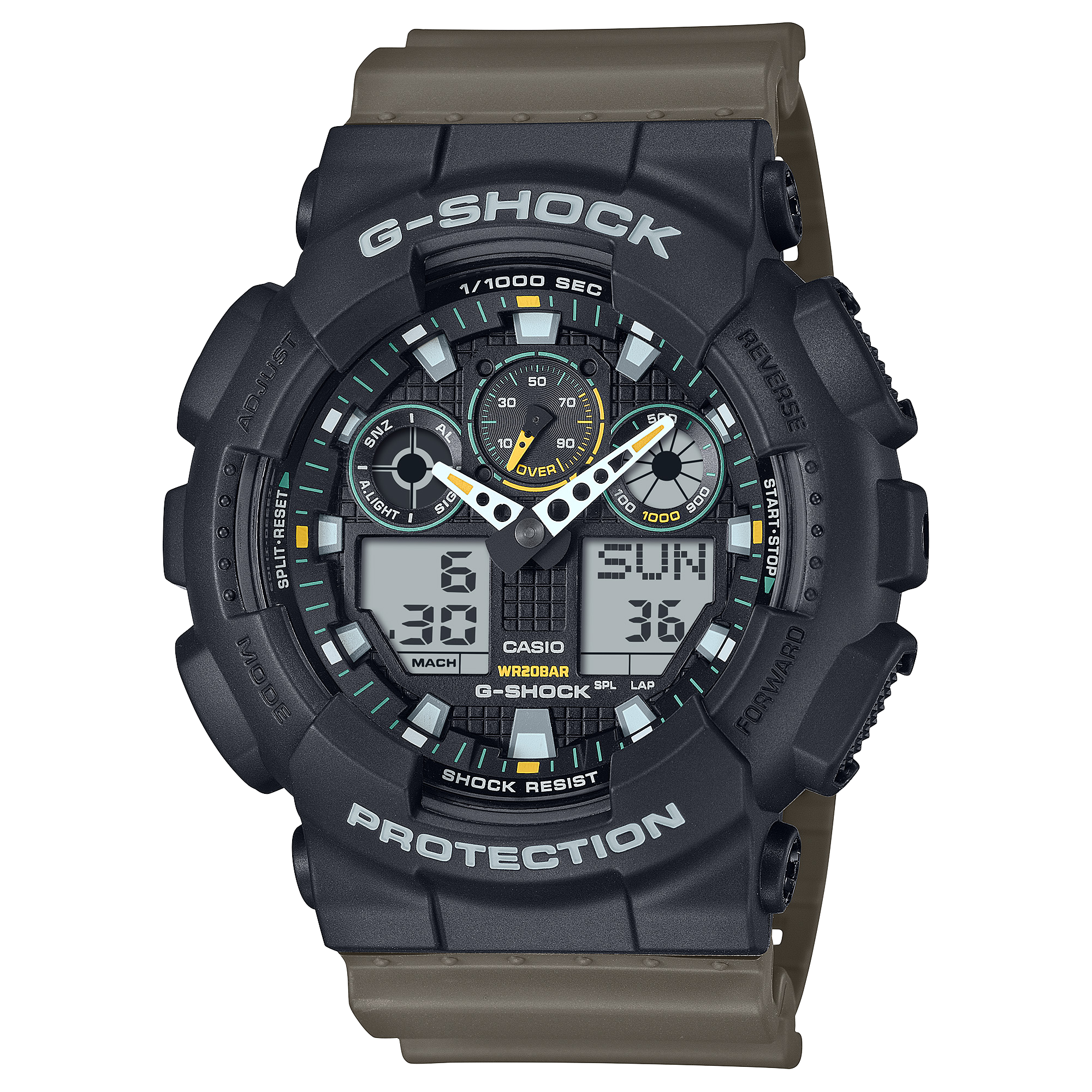 G-Shock Analog Digital Two-Tone Utility Colour Resin Band Watch GA100TU-1A3