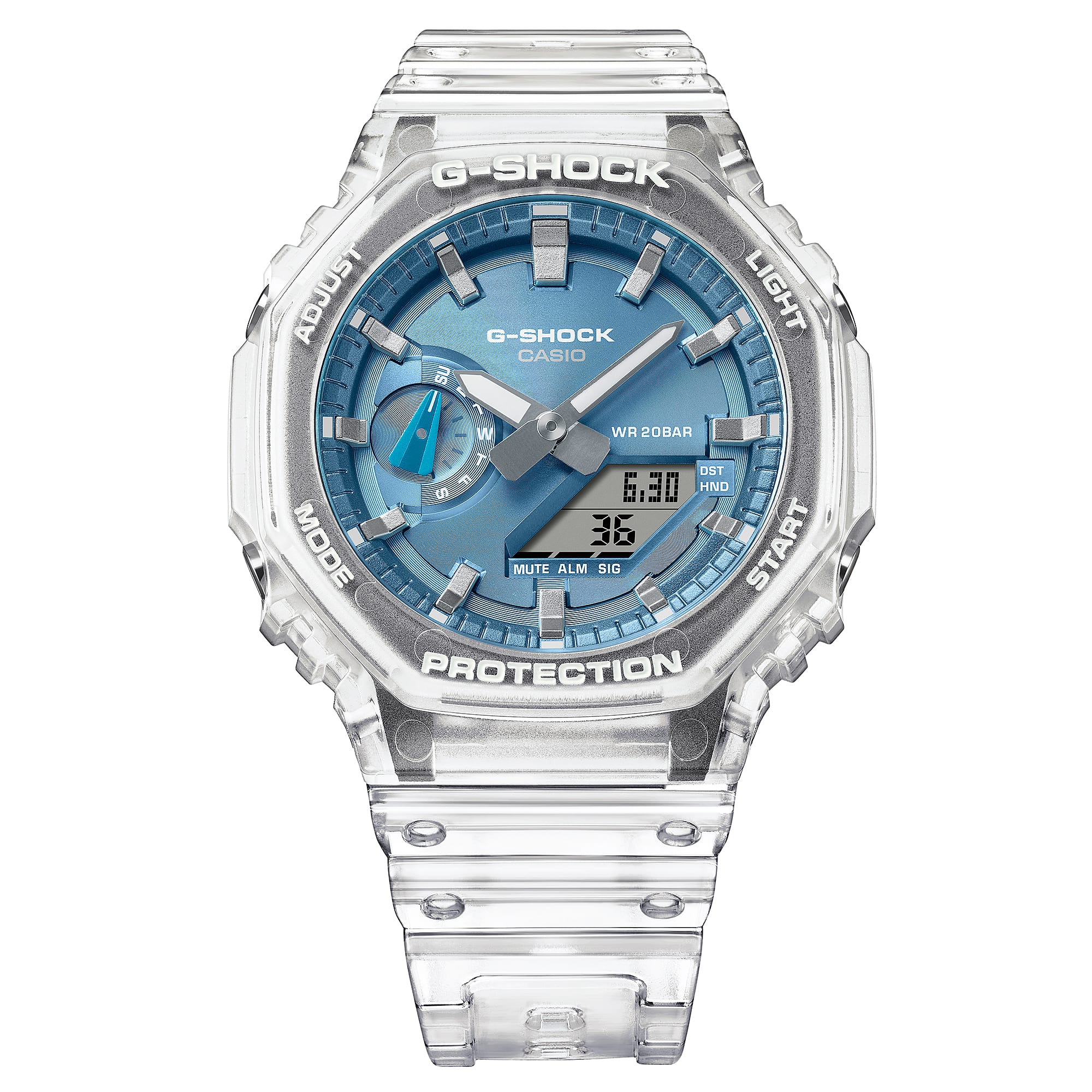 G-Shock Analog Digital Blue Dial Transparent Resin Band GA2100BM-7A2