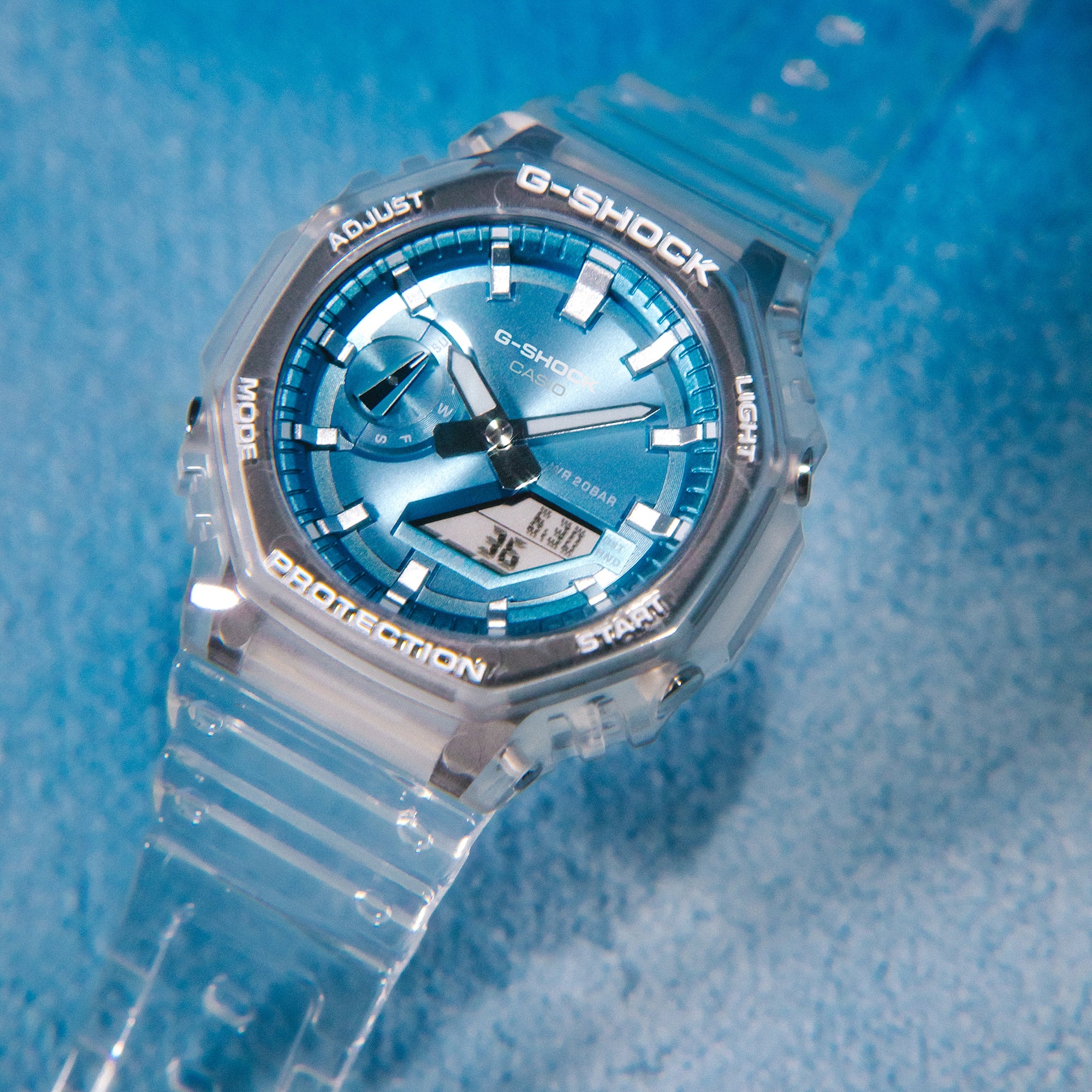 G-Shock Analog Digital Blue Dial Transparent Resin Band GA2100BM-7A2
