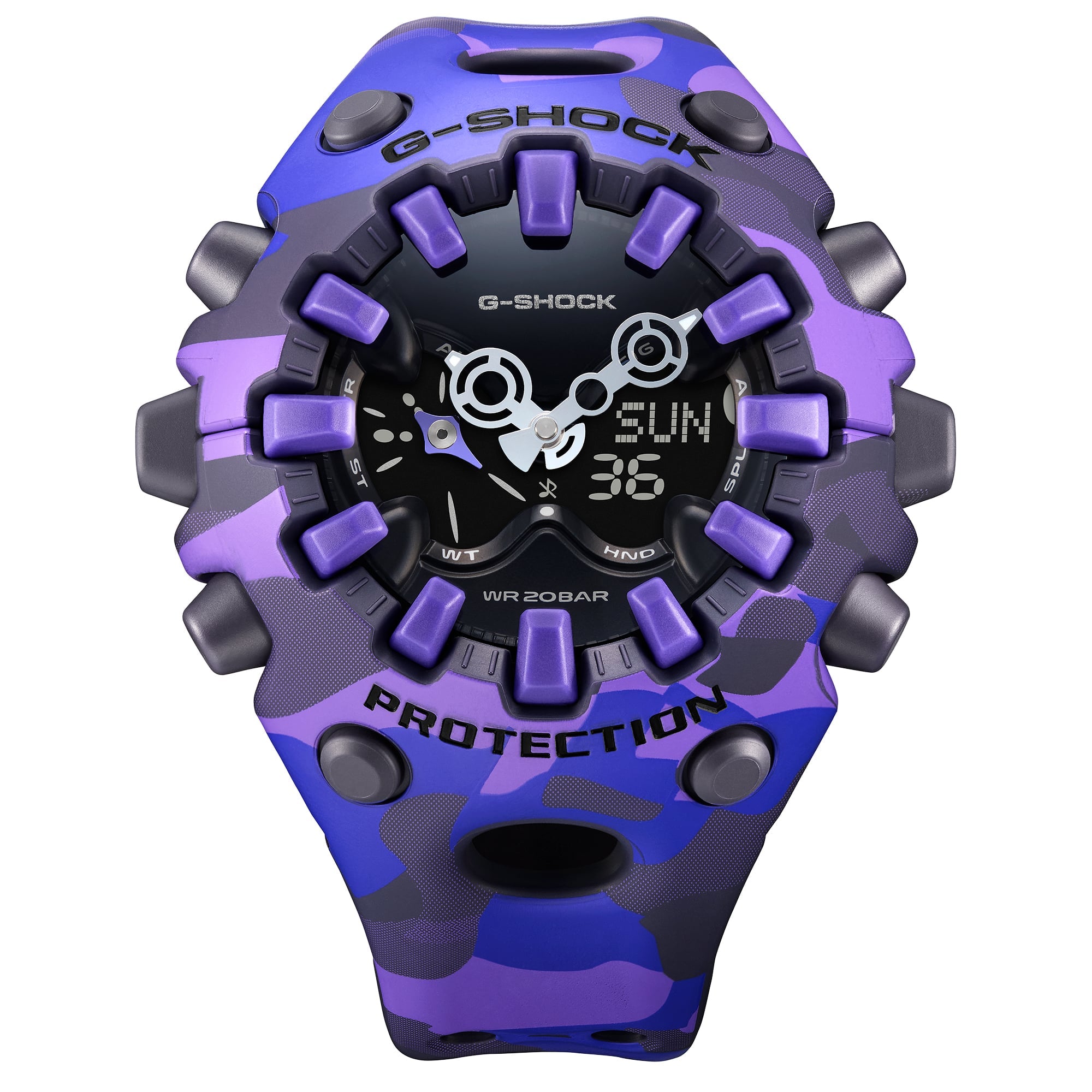 Front view of the G-Shock GAV01CMG-6A analog-digital display.
