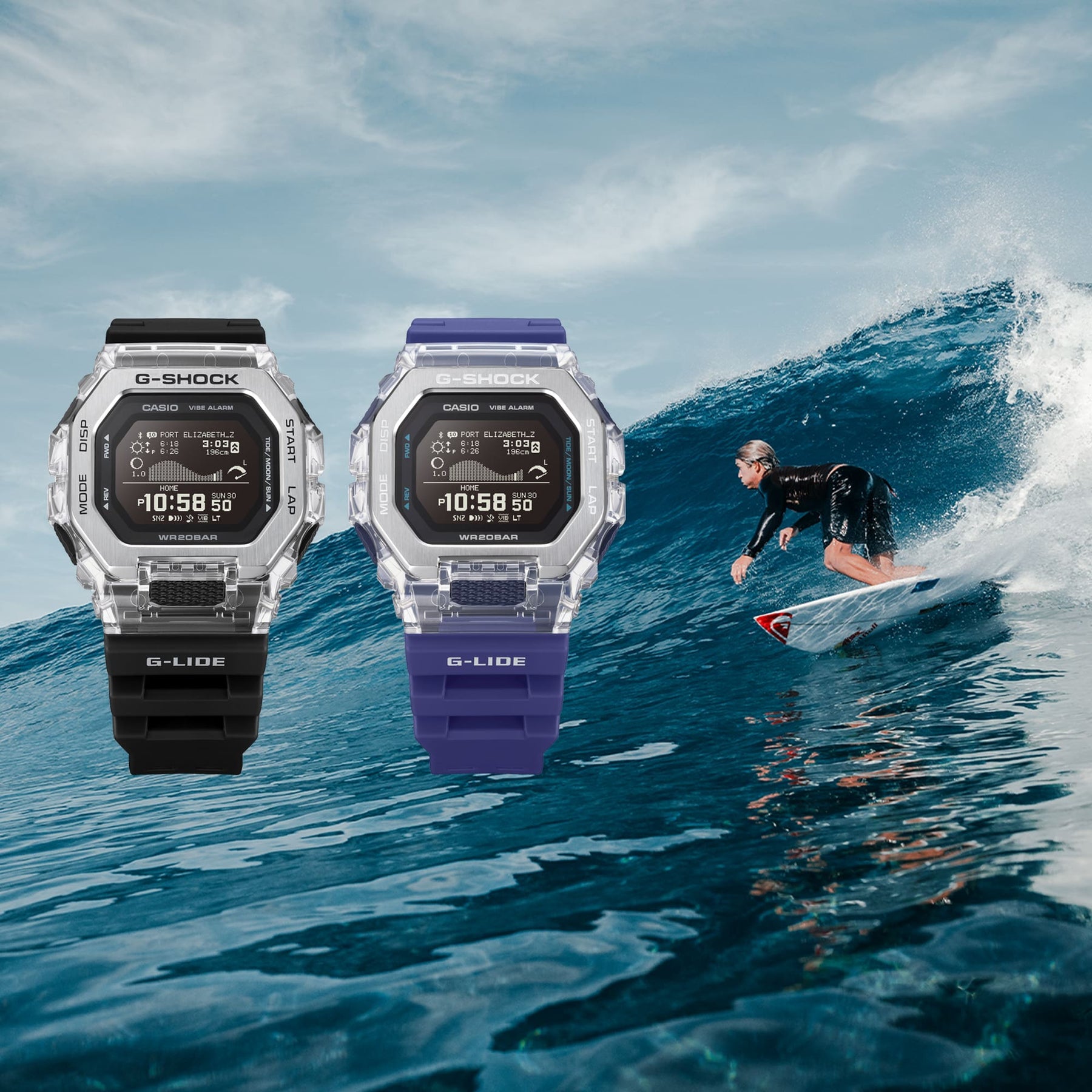 G-Shock GLIDE Gleaming Wave Blue Resin Band Watch GBX100S-2D