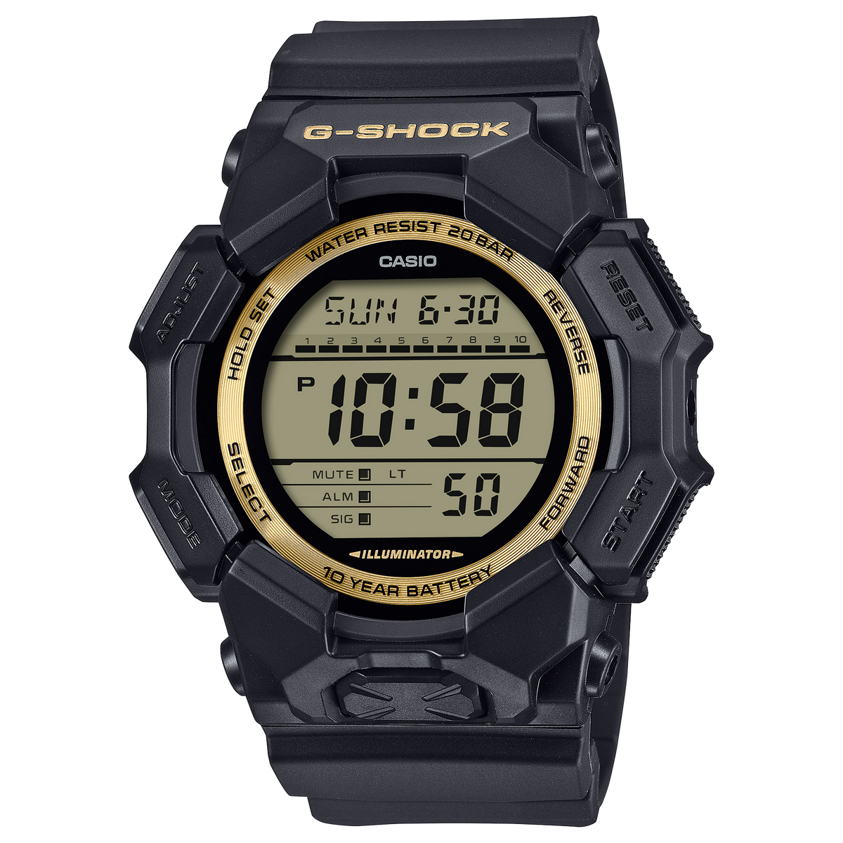 G-Shock Digital Black Resin Band Gold Dial Watch GD010GB-1A9