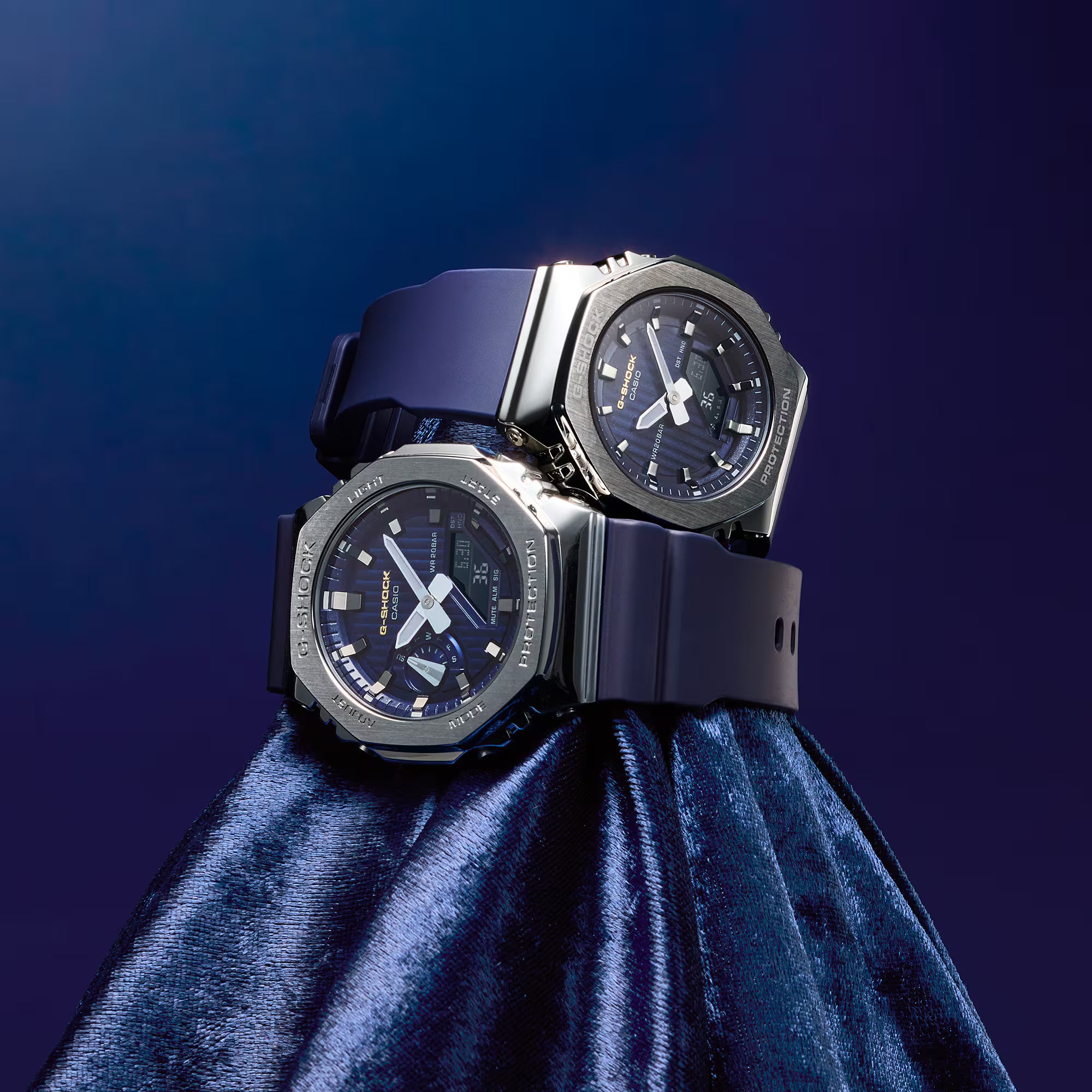 G-Shock Duo Metal Navy Dial and Rubber Band Watch GM2110SH-2A