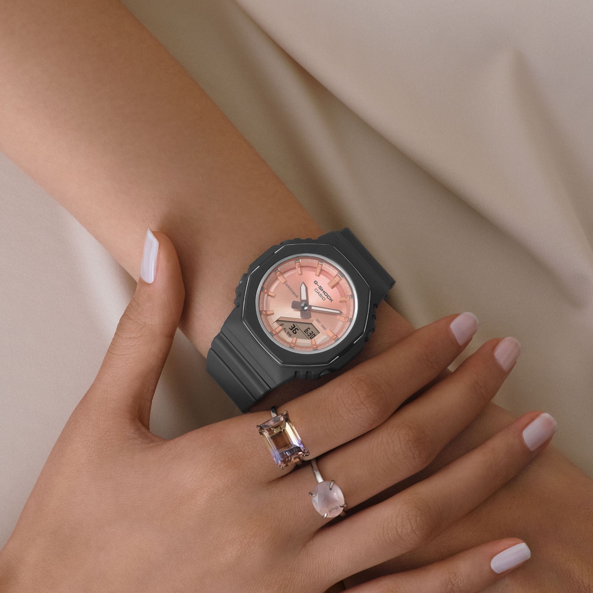 G-Shock Analog Digital Pink Dial Black Resin Band Watch GMAP2110SC-4A