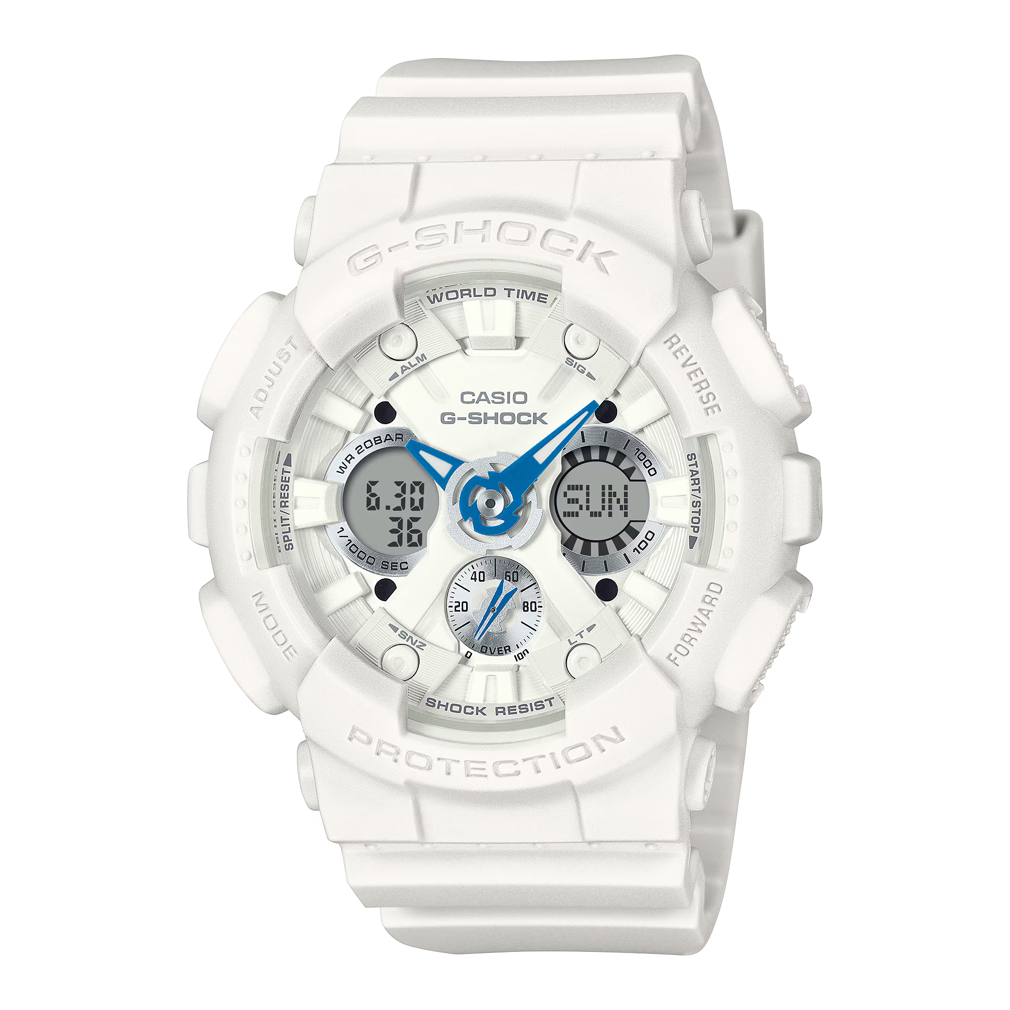 G-Shock Analog Digital White Resin Band Blue Hands Watch GMAS120SA-7A2