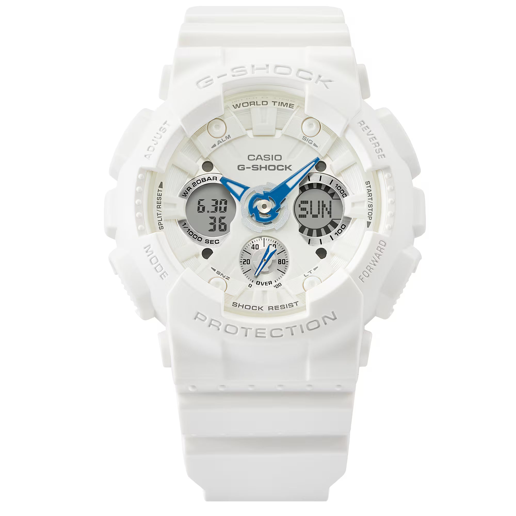 G-Shock Analog Digital White Resin Band Blue Hands Watch GMAS120SA-7A2