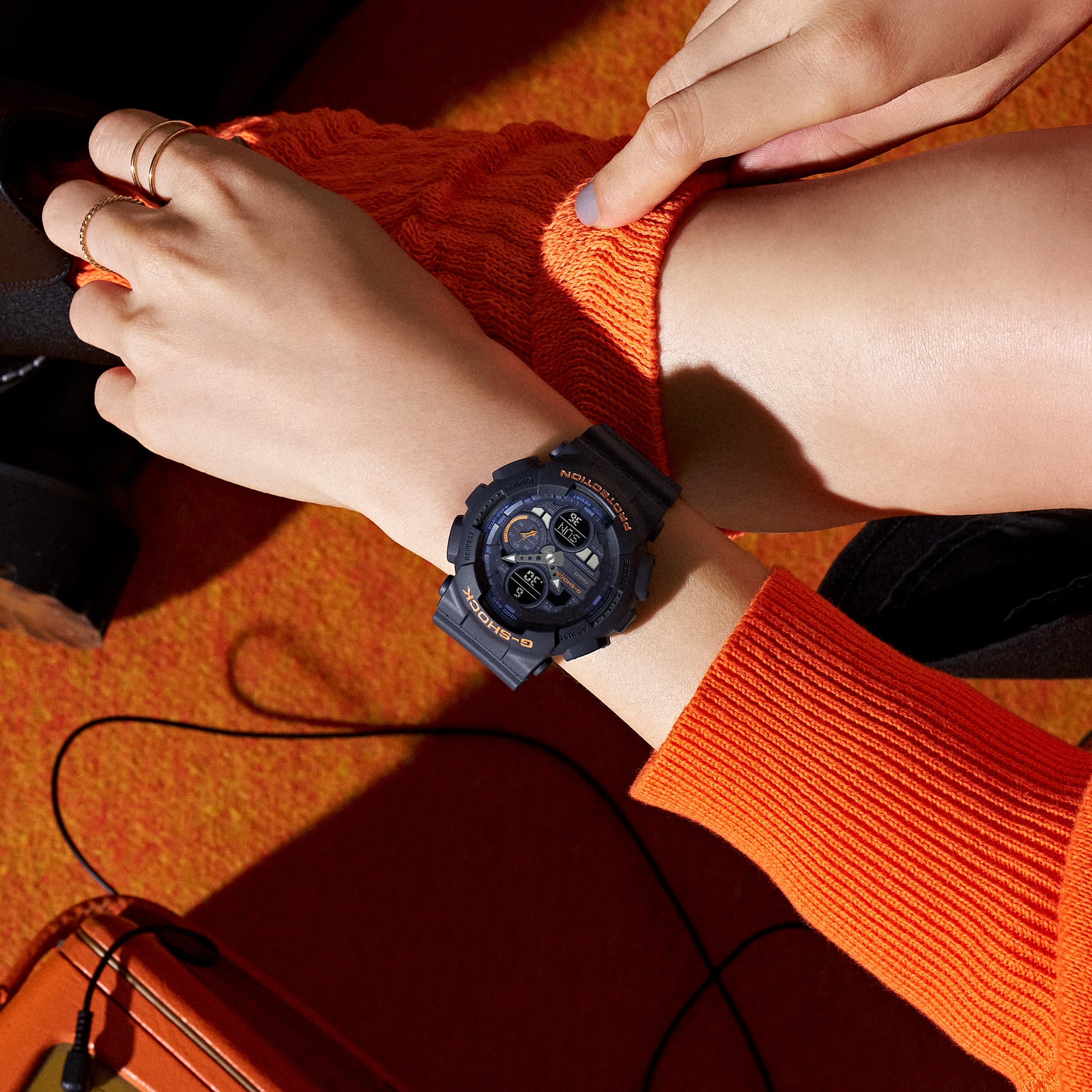 G-Shock Analog Digital Blue Dial Black Resin Band Watch GMAS140-2A2