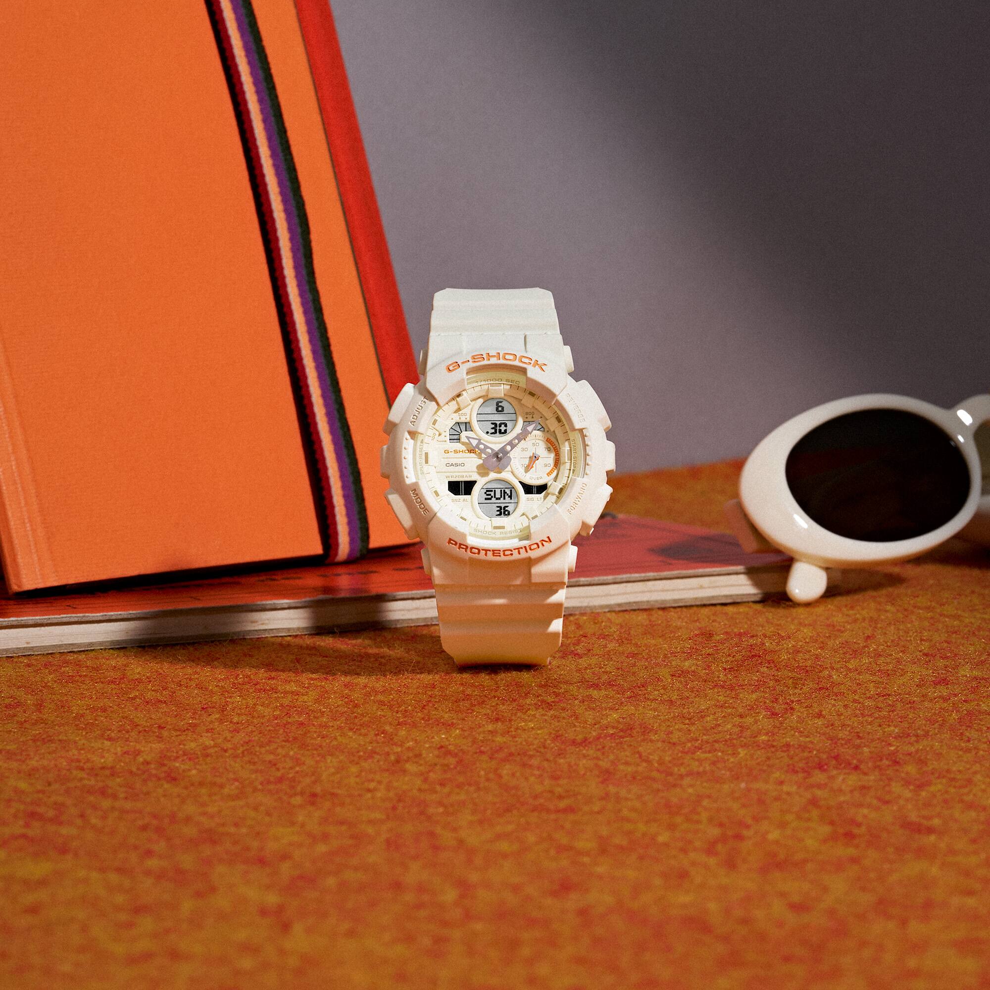 G-Shock Analog Digital Orange Accent White Resin Band Watch GMAS140-7A