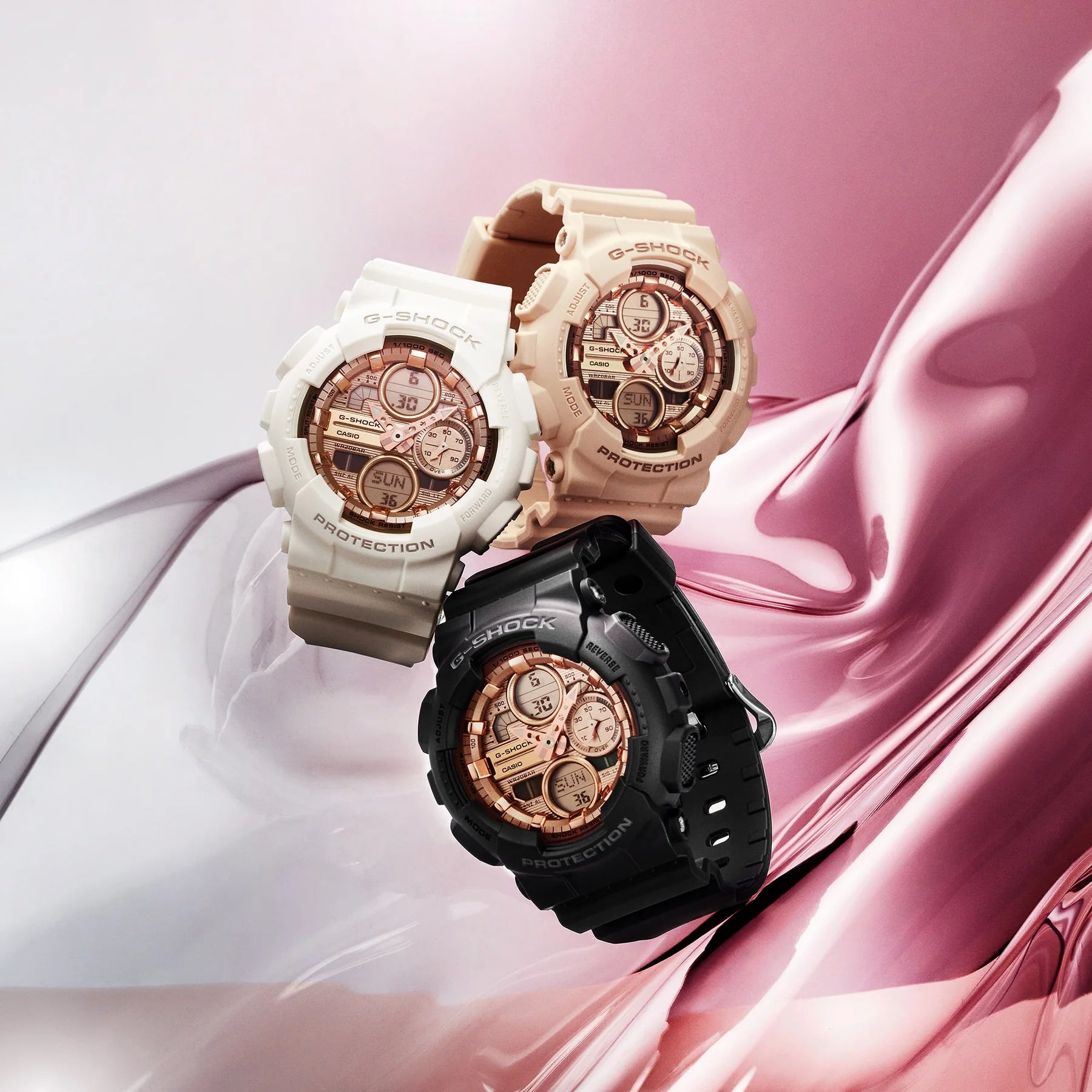 G-Shock Analog Digital Mid Size Black Resin Band Rose Gold Dial Watch GMAS140PG-1A