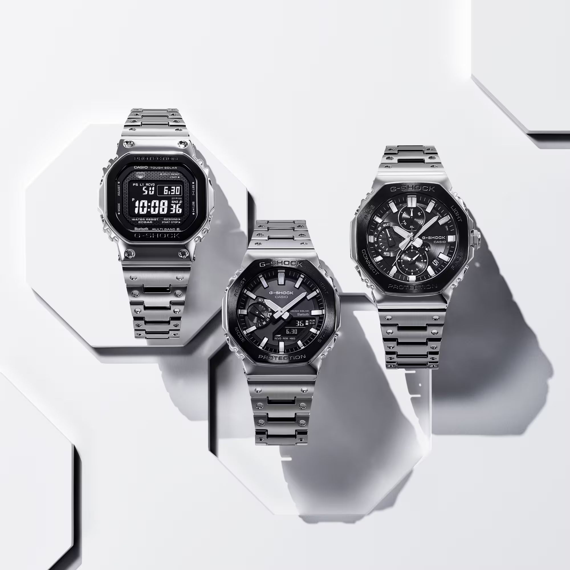 G-Shock Solar CasiOak Silver and Black Full Metal Bluetooth GMB2100BT-1A