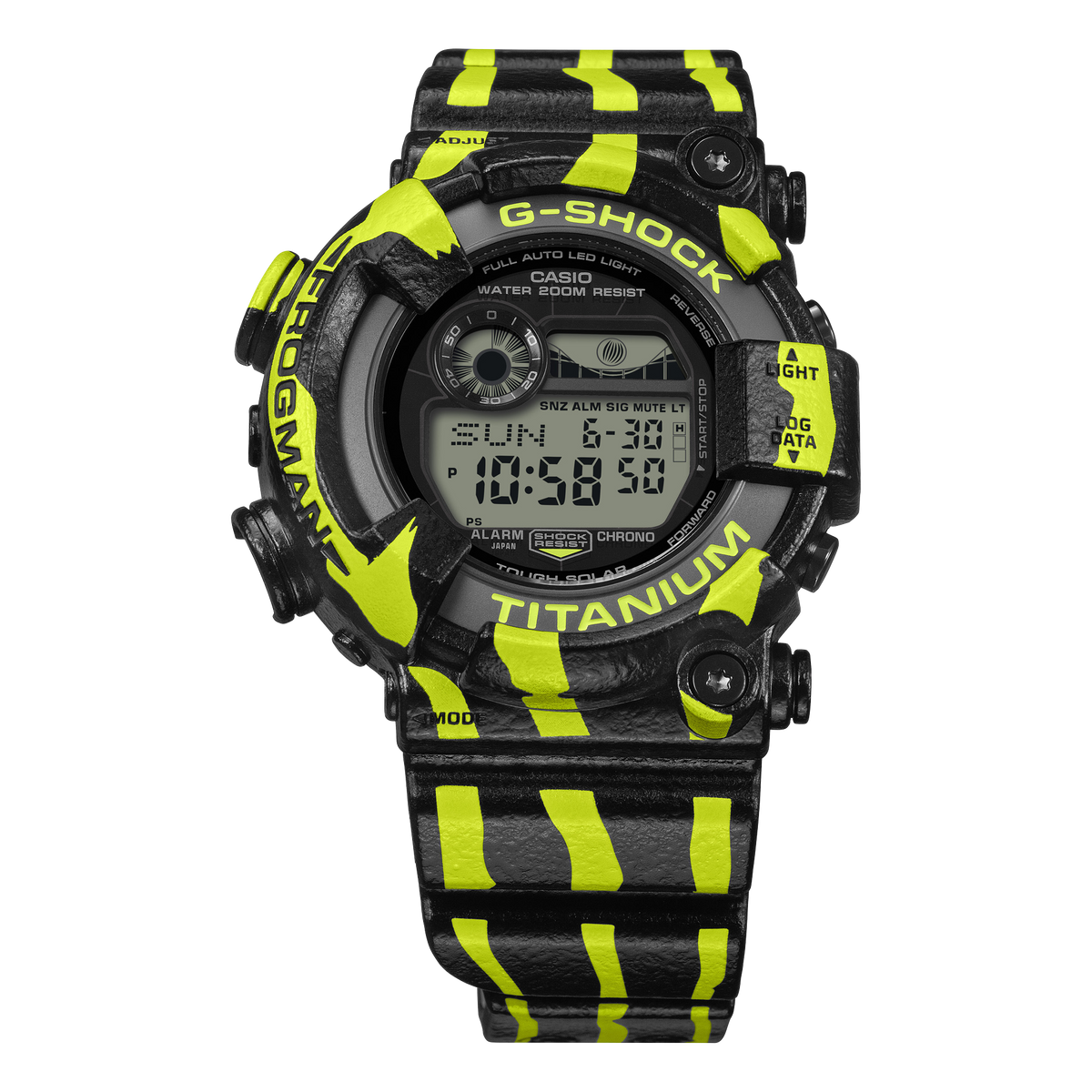 Angled view of the G-Shock Frogman GW8200TPF-1D showing the titanium case and textured bezel