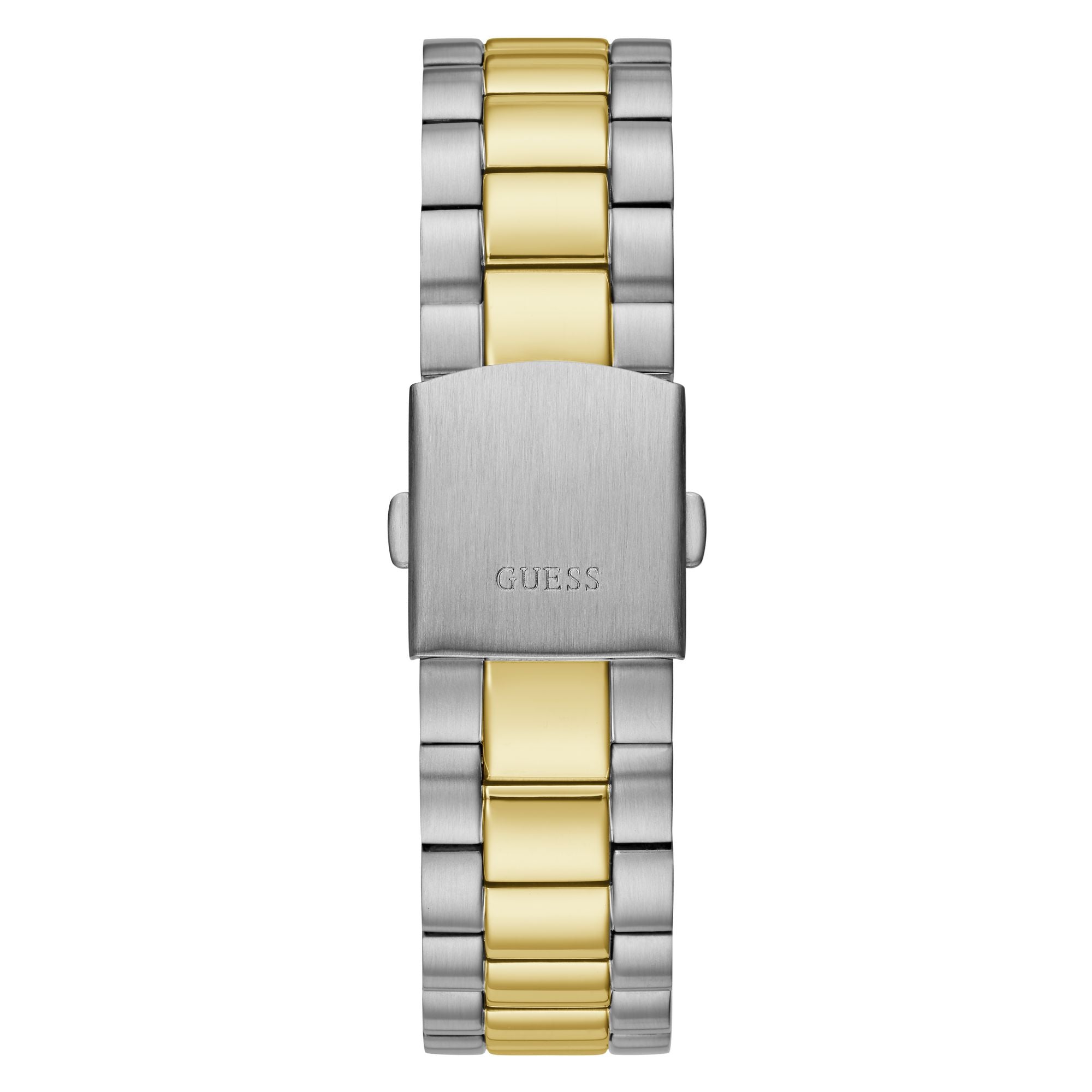 Guess Gold Green Connoisseur Day-Date Watch GW0265G8 features a two-tone stainless steel bracelet with a secure clasp closure.