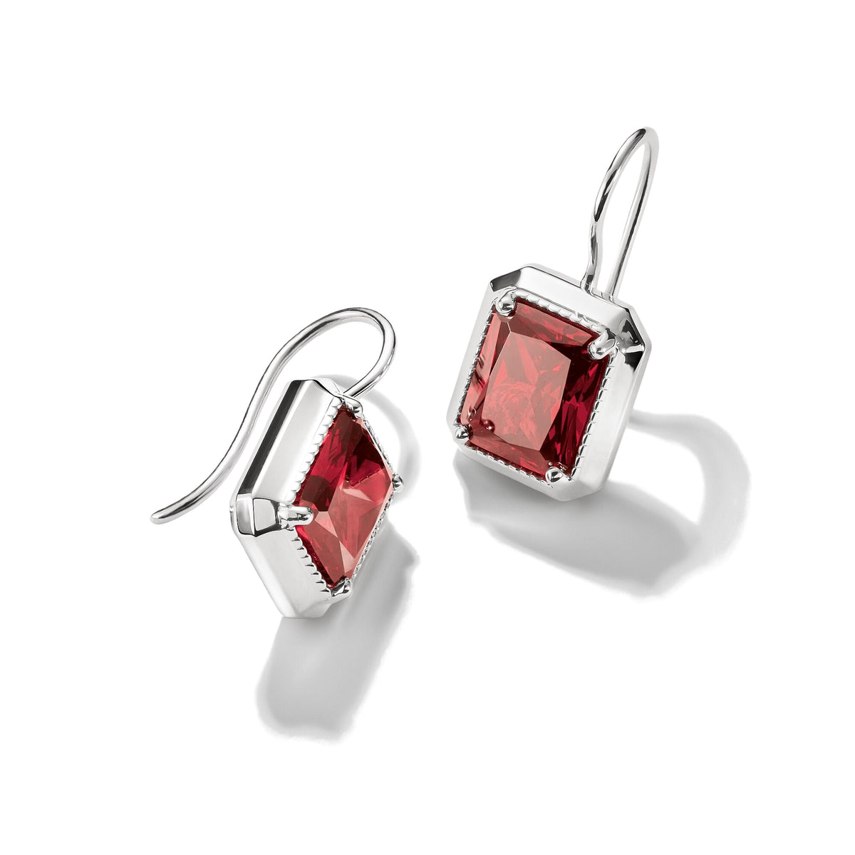 Thomas Sabo Drop Earrings with Red Octagon Stones Silver
