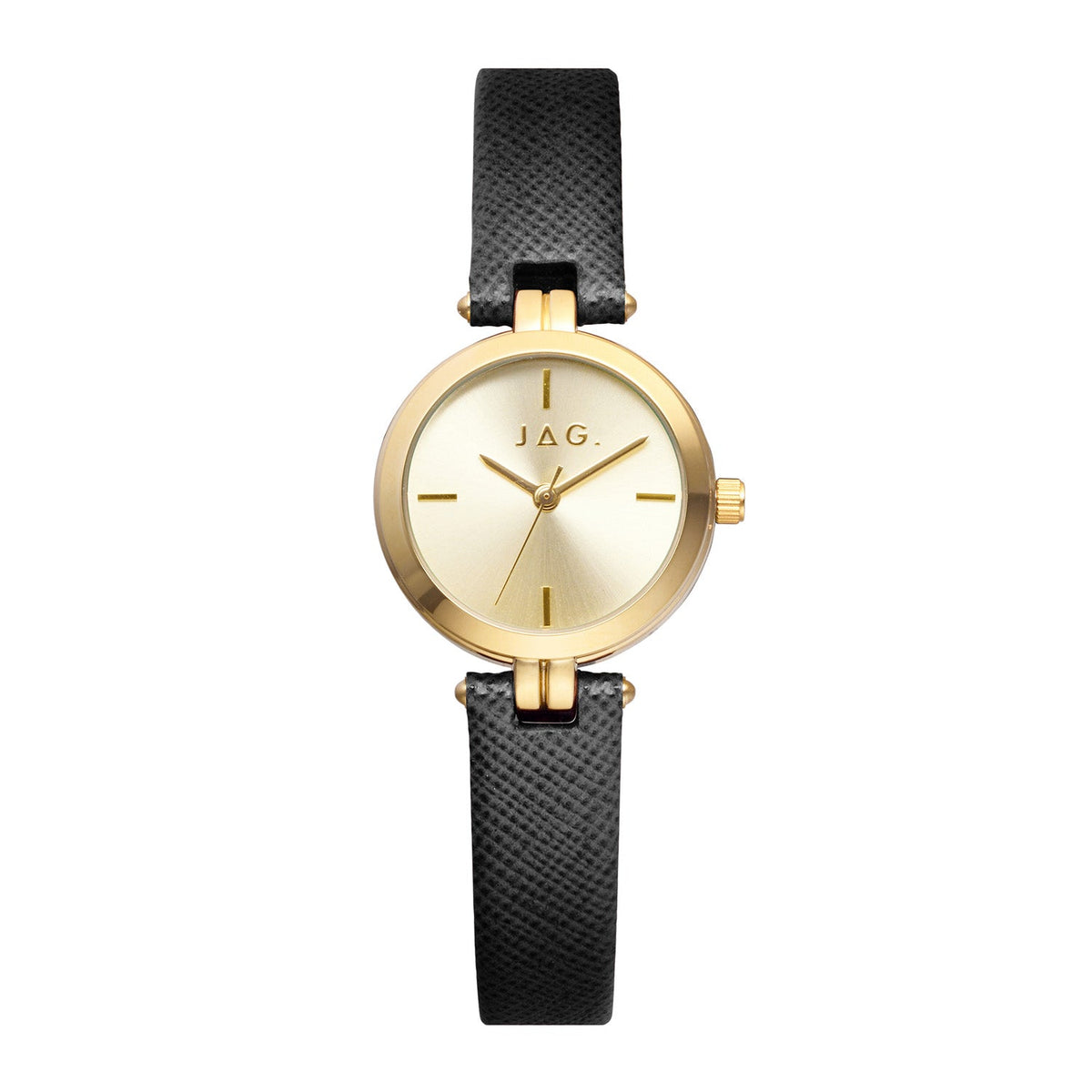 Jag Freya Gold Dial Black Leather Womens Watch J3090 front packshot