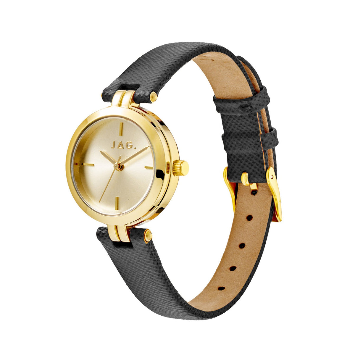 Jag Freya Gold Dial Black Leather Womens Watch J3090 view 3