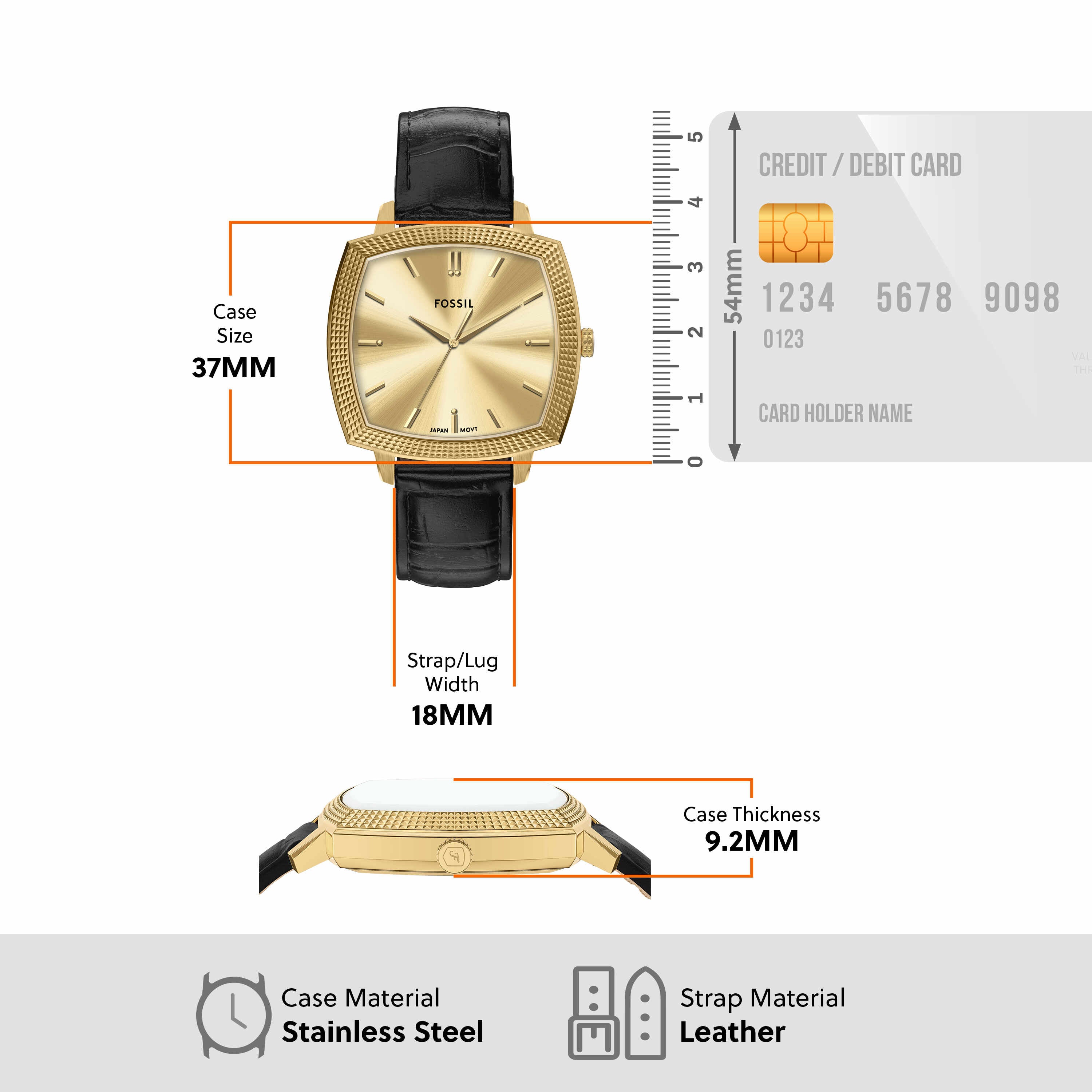 Fossil Machine Luxe Gold Dial Black Leather Strap Watch LE1214