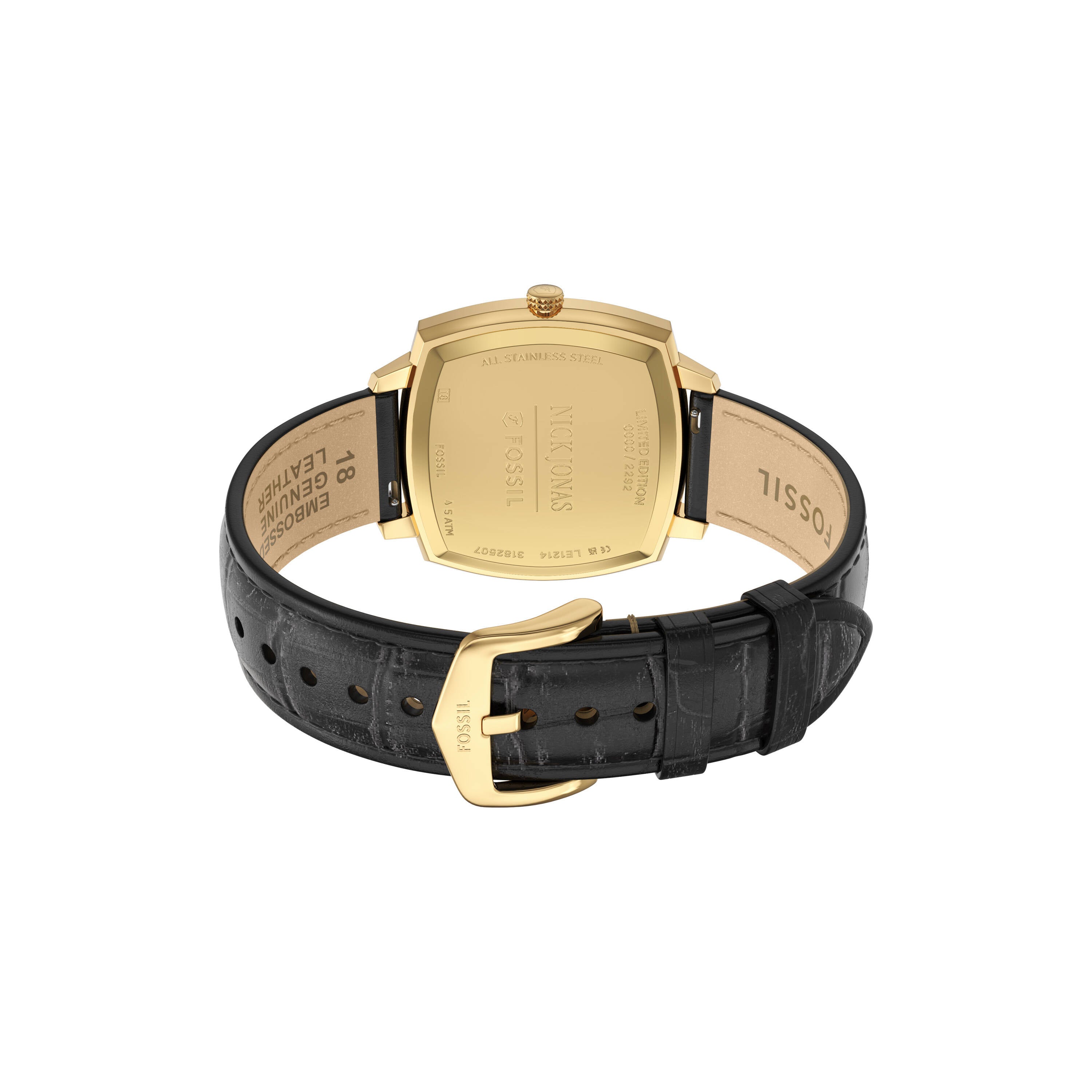 Fossil Machine Luxe Gold Dial Black Leather Strap Watch LE1214