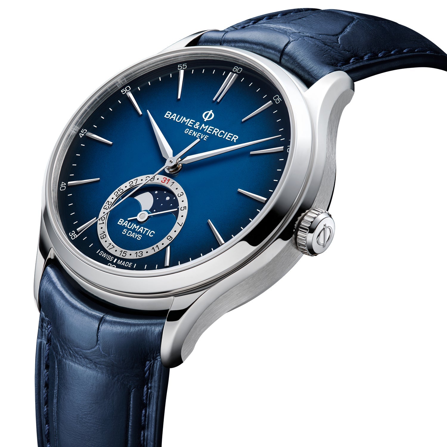 Baume Mercier Clifton Blue Dial Moon Phase Mens Swiss Watch 2024