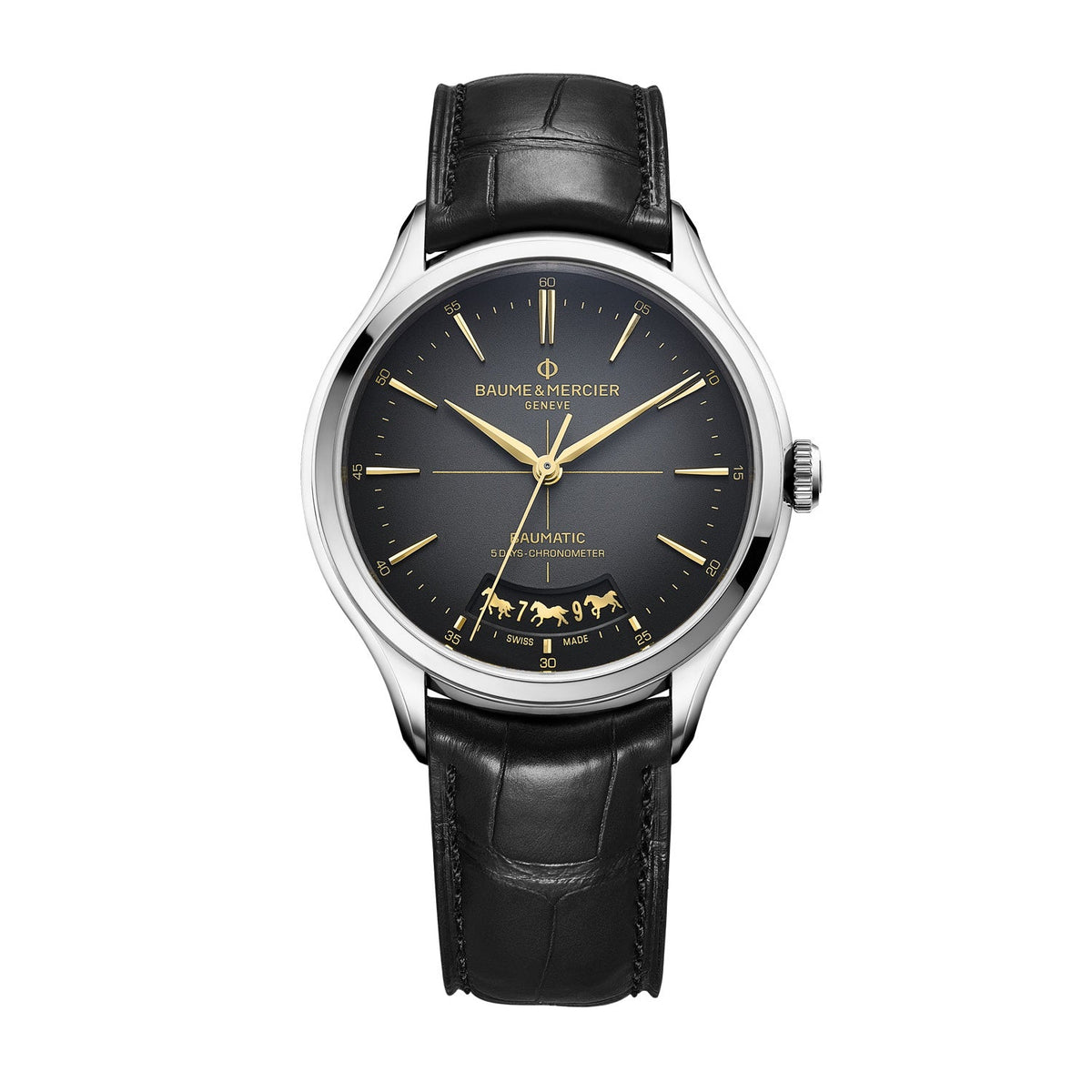 Baume & Mercier Clifton COSC 40mm Black Dial Leather Automatic Watch M0A10839 front packshot